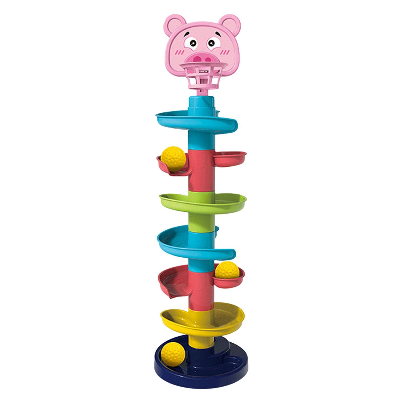 7-Layer Swirl Learning Tower Toy with Yellow Balls | Montessori Educational Ball Drop Toy for Toddlers & Baby Boys | STEM Sensory Play for Early Childhood Development