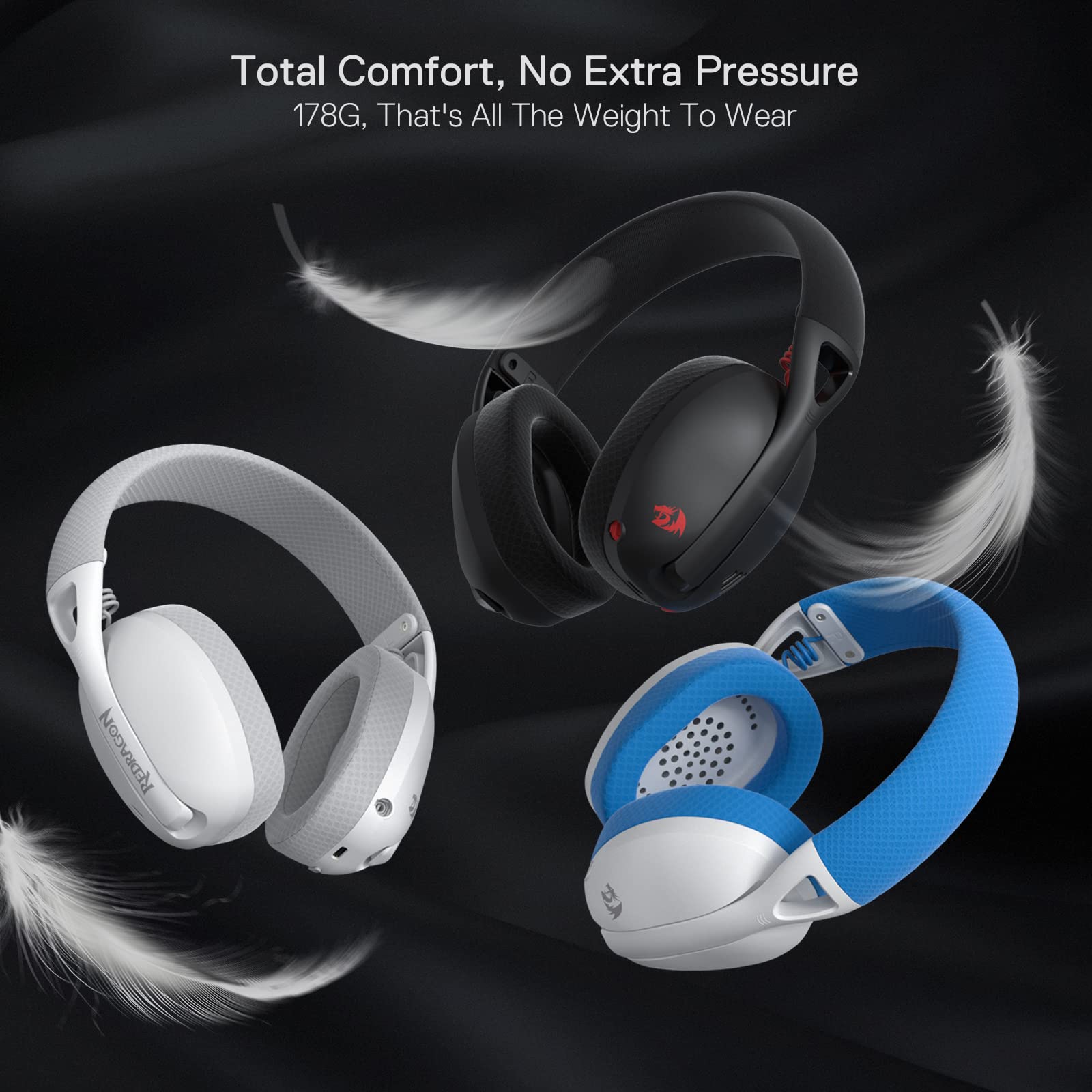 Redragon H848 BT Wireless Gaming Headset - Lightweight Over-Ear Headphones with 7.1 Surround Sound, 40MM Drivers & Detachable Mic - Compatible with PC, PS5/4/3, Nintendo Switch, Mobile - Perfect for Gaming, Streaming & Online Meetings