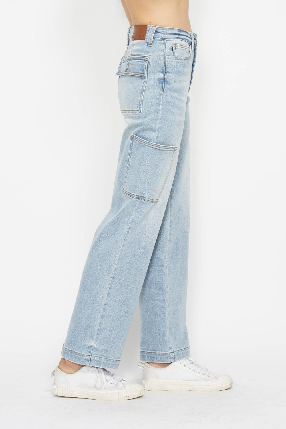Judy Blue High Waist Straight Cargo Jeans for Women - Comfortable Stretch Denim Pants with Multiple Pockets | Perfect for Casual Wear, Outdoor Adventures & Everyday Fashion