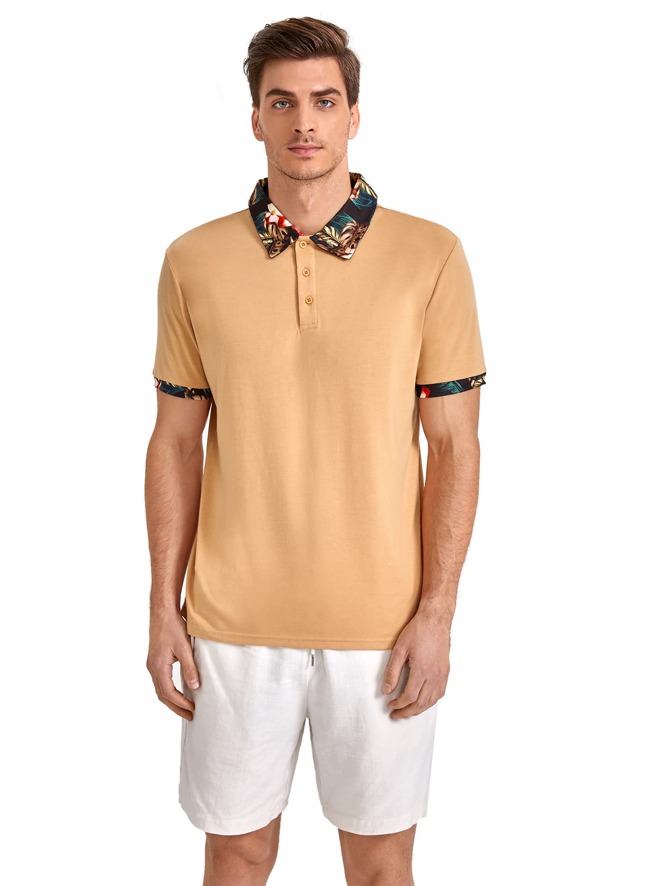 WDIRARA Men's Short Sleeve Polo Shirts - Color Block Design with Antler Embroidery - Breathable Work Shirts for Business Casual & Outdoor Activities (Blue, Red, White)