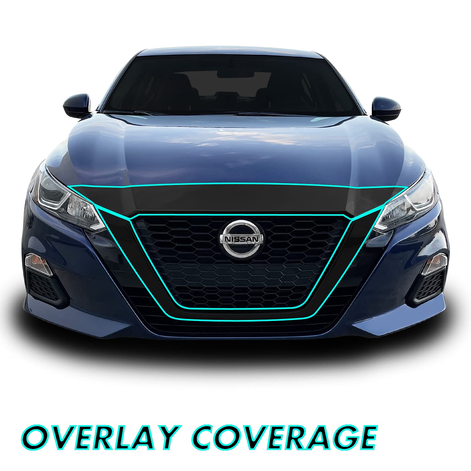SlickMod Matte Black Vinyl Overlay for 2019-2022 Nissan Altima - Front Grill & Hood Trim Kit | Chrome Delete & Blackout Upgrade | Perfect for Car Customization & Exterior Styling