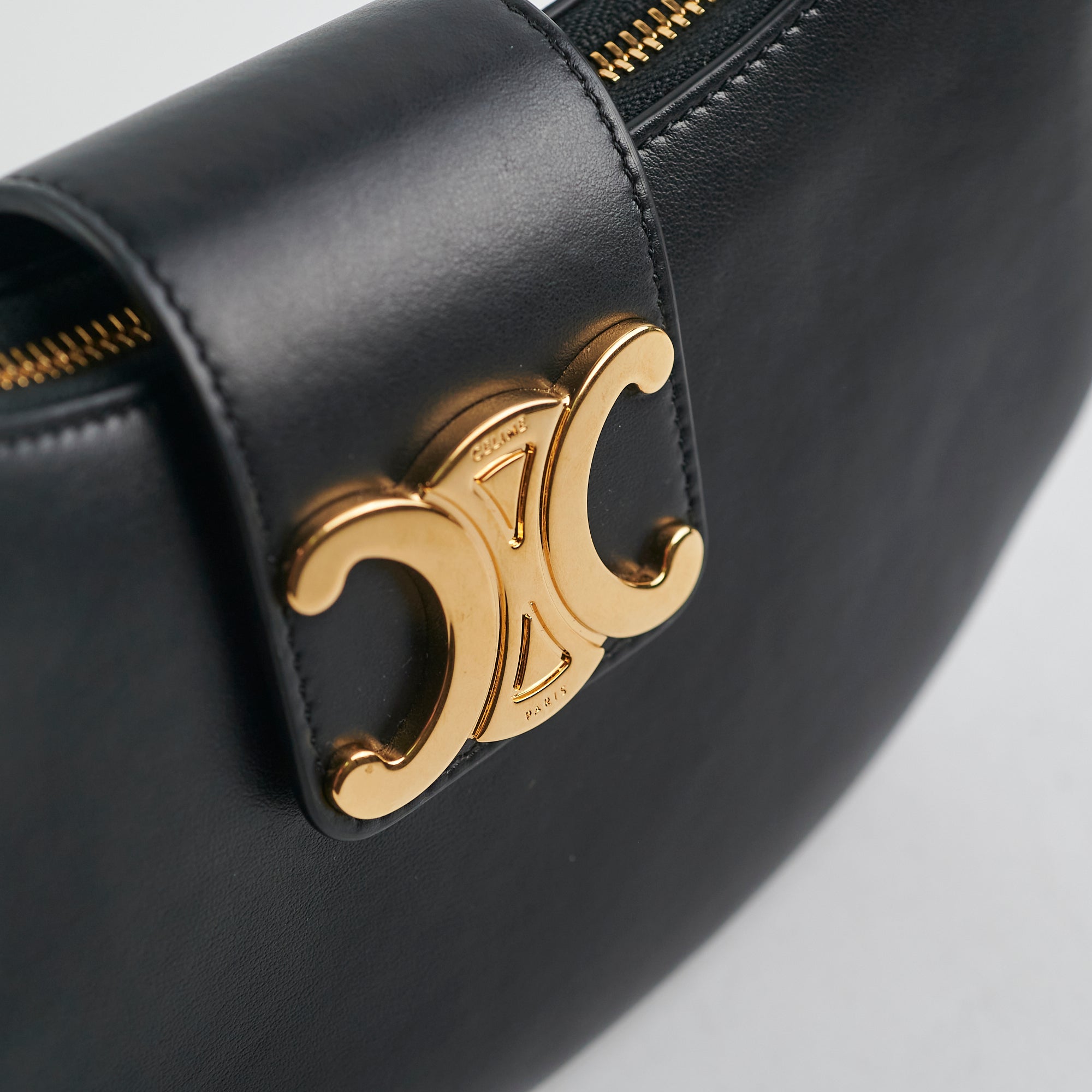 Celine Triomphe Black Calfskin Shoulder Bag for Women | Luxury Leather Handbag | Fashionable Crossbody Purse for Work, Travel & Evening Events