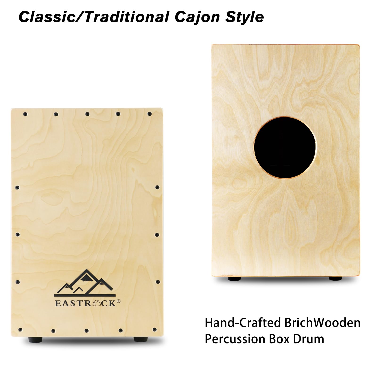 EastRock Professional Cajon Drum - Wooden Percussion Box Drum with Internal Guitar Strings, Full Size for Beginners & Musicians | Perfect for Live Performances, Studio Recording & Music Therapy Sessions
