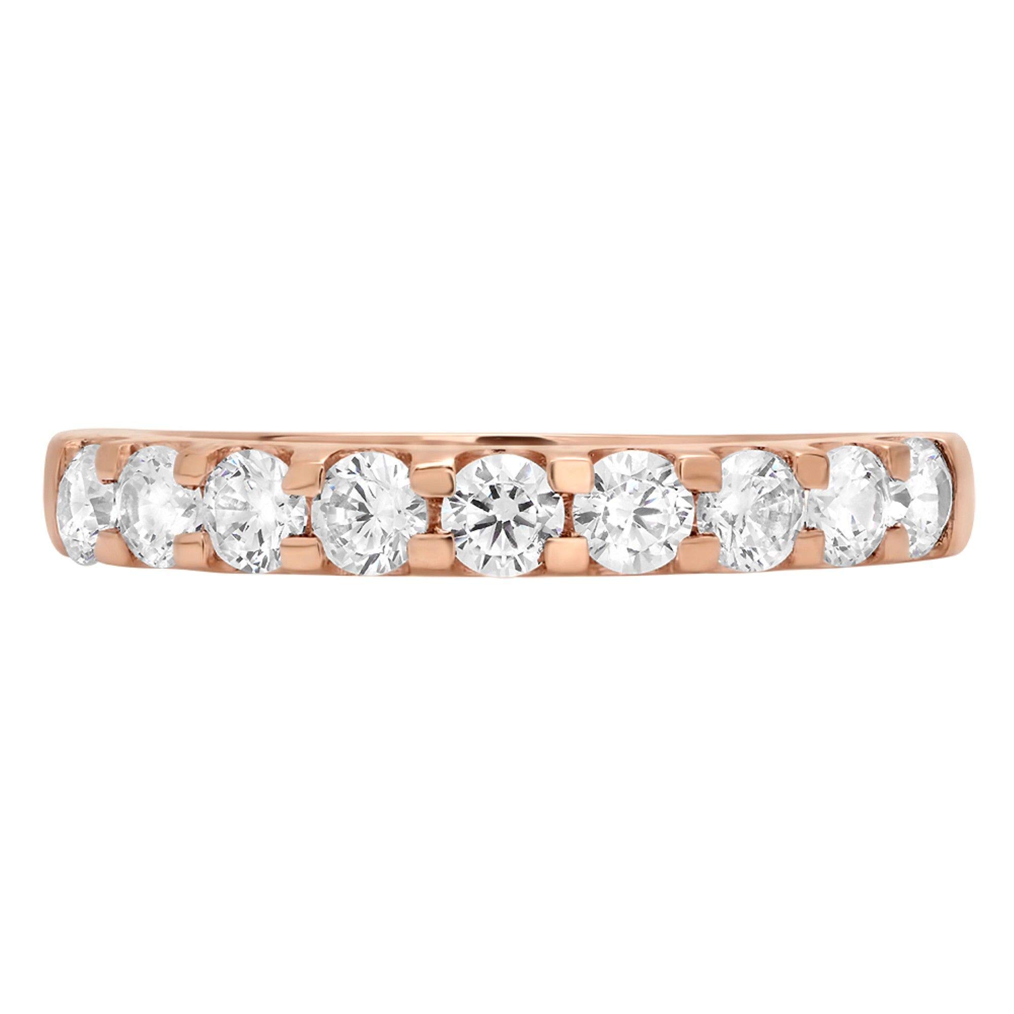 0.81ct VS1-VS2 G-H Round Cut Genuine Cultured Diamond 14K Rose Gold Eternity Wedding Band - Elegant Engagement Ring, Promise Ring & Anniversary Gift for Her