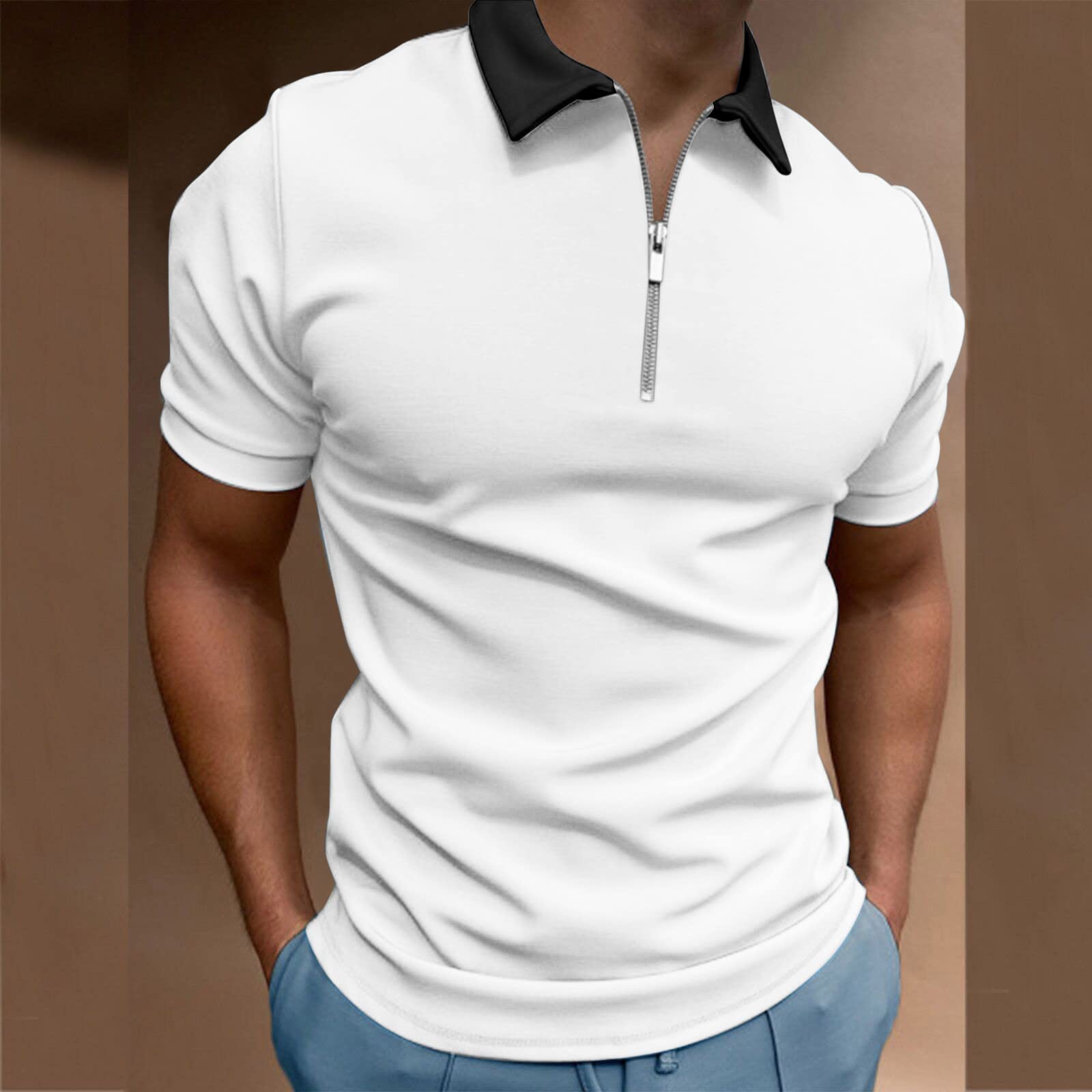Men's Slim Fit Polo Shirts - Short Sleeve Business Casual Shirts with Zipper Collar for Golf, Office & Outdoor Activities | Big & Tall Sizes Available