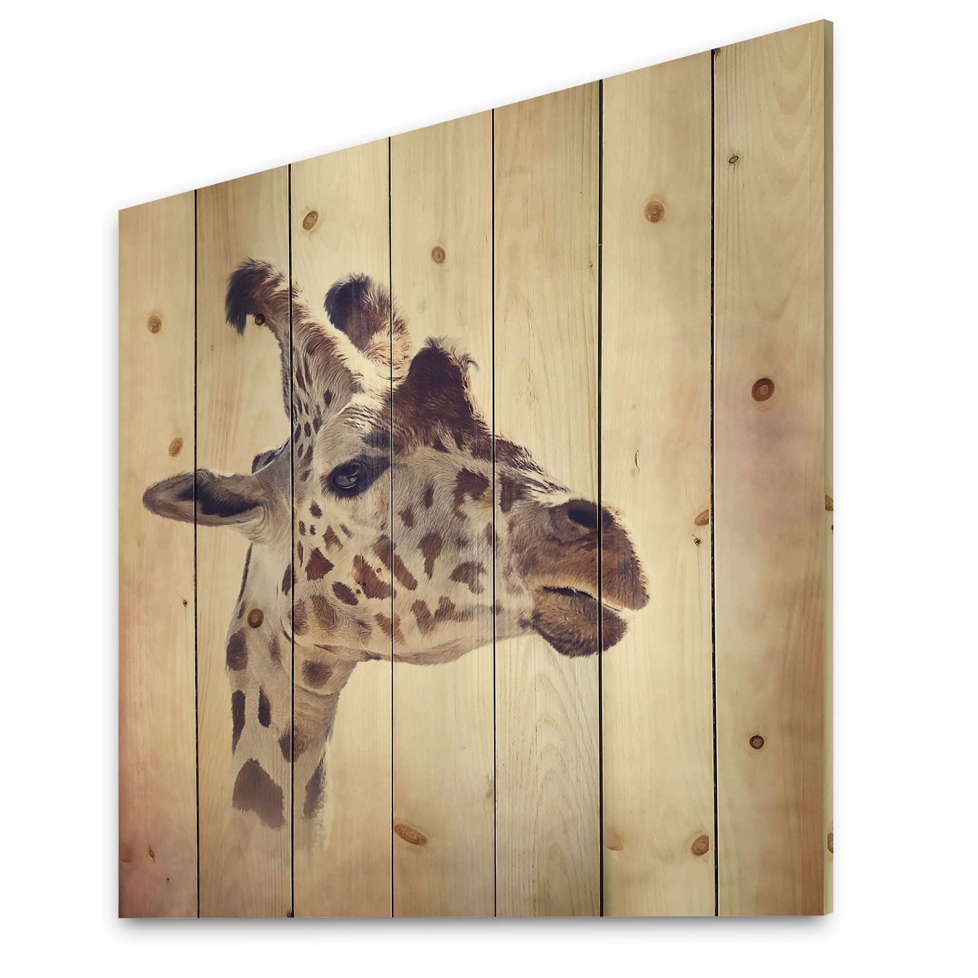 DesignQ Giraffe Portrait III - Farmhouse Wood Wall Decor, Brown Wood Wall Art, Large Animal Wood Panels Printed on Natural Pine - Perfect for Living Room, Bedroom & Nursery Decor