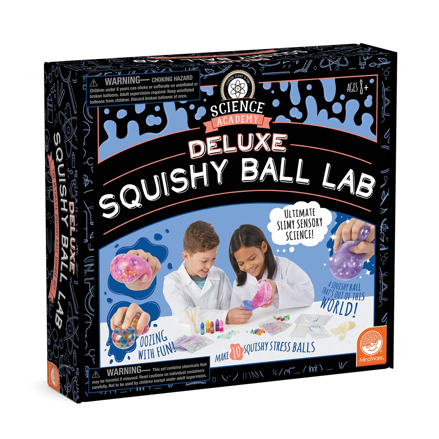 MindWare Science Academy Deluxe Squishy Ball Lab Kit - DIY Science Experiment Kit with All Materials to Make 10 Squishy Stress Balls - STEM Educational Toy for Kids Ages 8+ - Perfect for Classroom, Birthday Parties & Science Fair Projects
