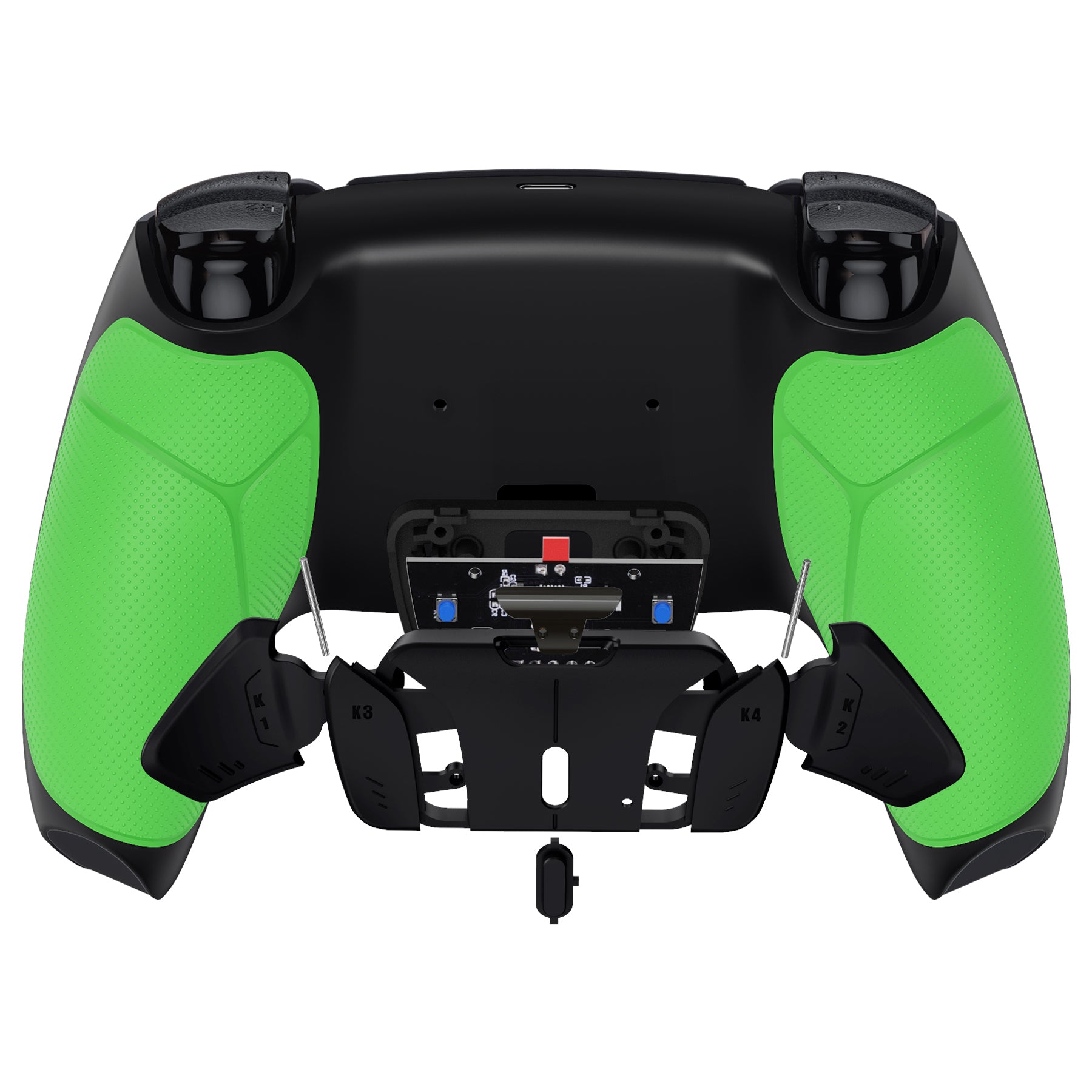eXtremeRate Remappable RISE4 V3 Remap Kit for PS5 Controller BDM 030/040/050 - Rubberized Green Back Buttons | Customizable Gaming Controller Accessories for Competitive Play & FPS Games