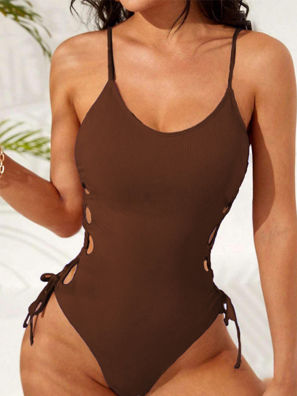 ZASUWA Women's U Neck Hollow Out One Piece Dress with Drawstring - Perfect for Summer Beach, Party, and Casual Wear