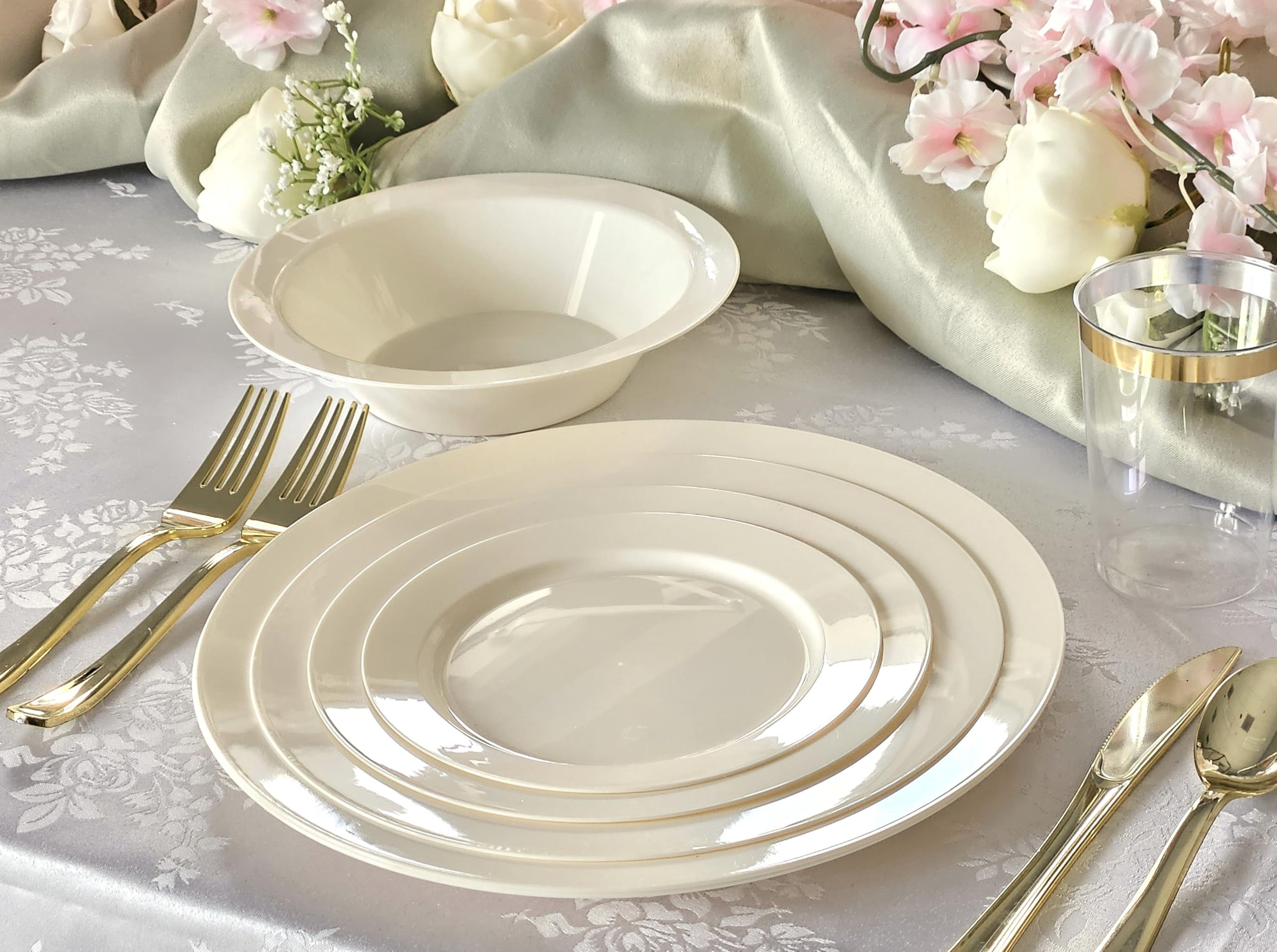 60 Heavyweight Disposable Plastic Plates - 9'' Ivory Luncheon Plates for Weddings, Parties & Events | Durable Elegant Dinnerware for Catering, BBQs & Special Occasions