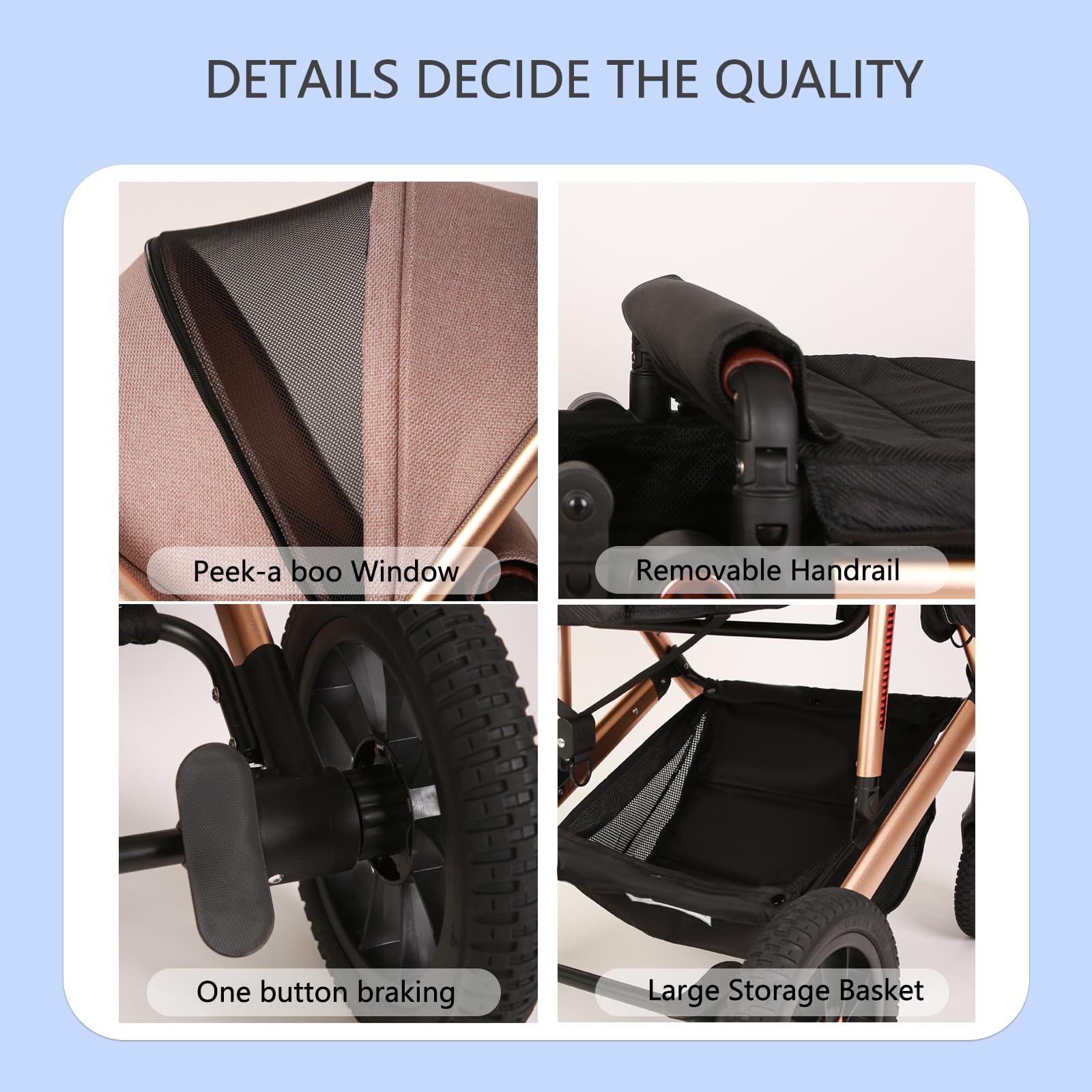 2 in 1 Baby Stroller with Reversible Bassinet - Adjustable Backrest & Canopy, Foldable Aluminum Alloy Shock-Absorbing Stroller for Newborns (Silver-Blue) | Perfect for Outdoor Walks, Shopping & Travel