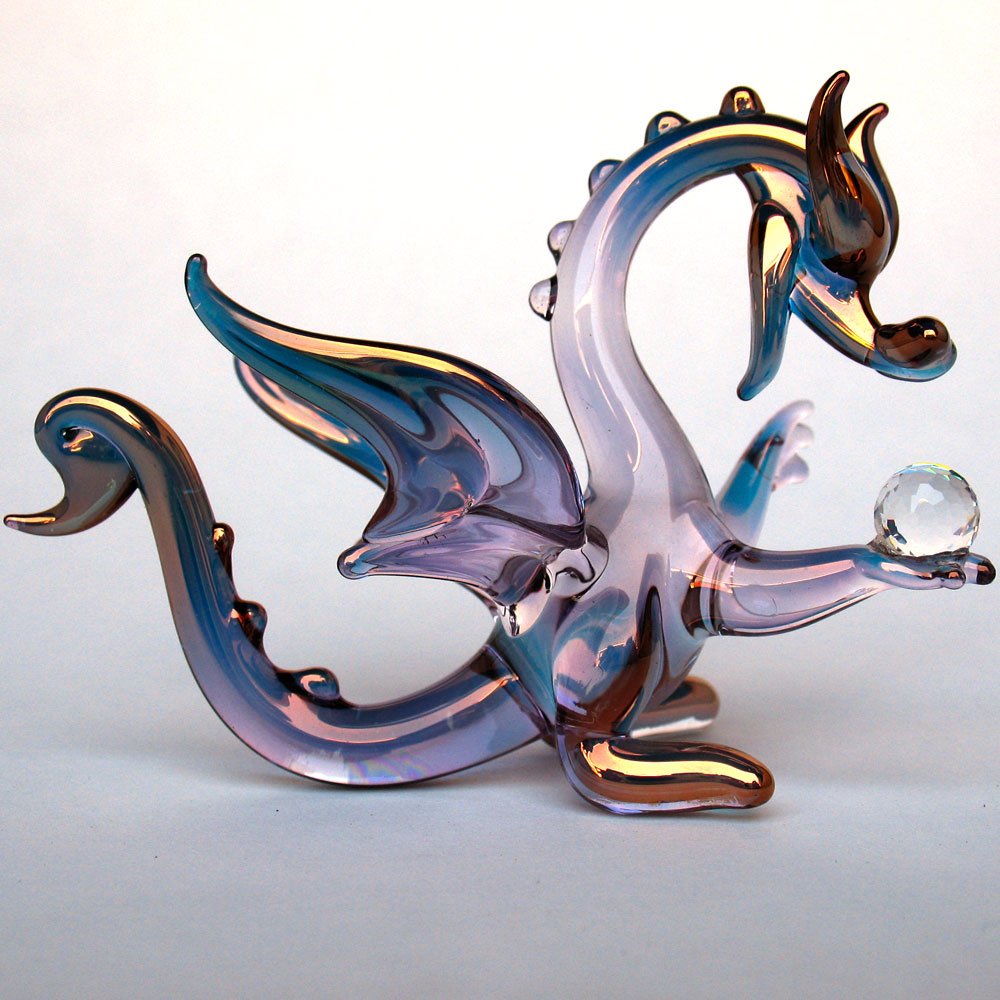 Purple Dragon Figurine - Hand Blown Glass Decor for Home & Gifts
