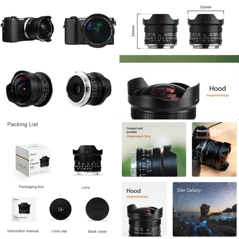 SGimage 7.5mm F2.8 Ultra Wide Angle Fisheye Lens for Micro 4/3 Mount Cameras | 170° Field of View | Lightweight 326g Metal Construction | Perfect for Starry Sky Photography, Landscape & Architecture Shots | Ideal for Travel, Vlogging & Creative Photography