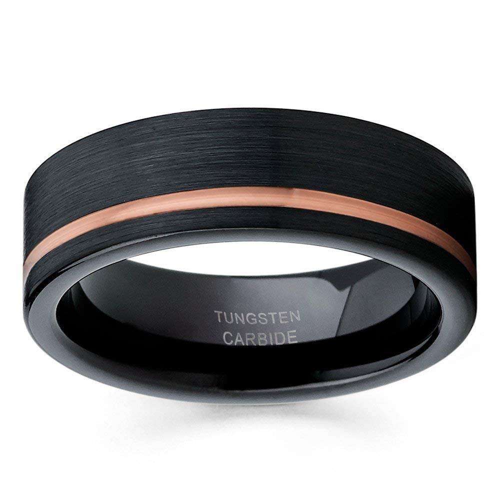 Rose Gold & Black Tungsten Wedding Band for Men & Women - 18k Rose Gold Comfort Fit Engagement & Anniversary Ring - Perfect for Weddings, Proposals & Special Occasions