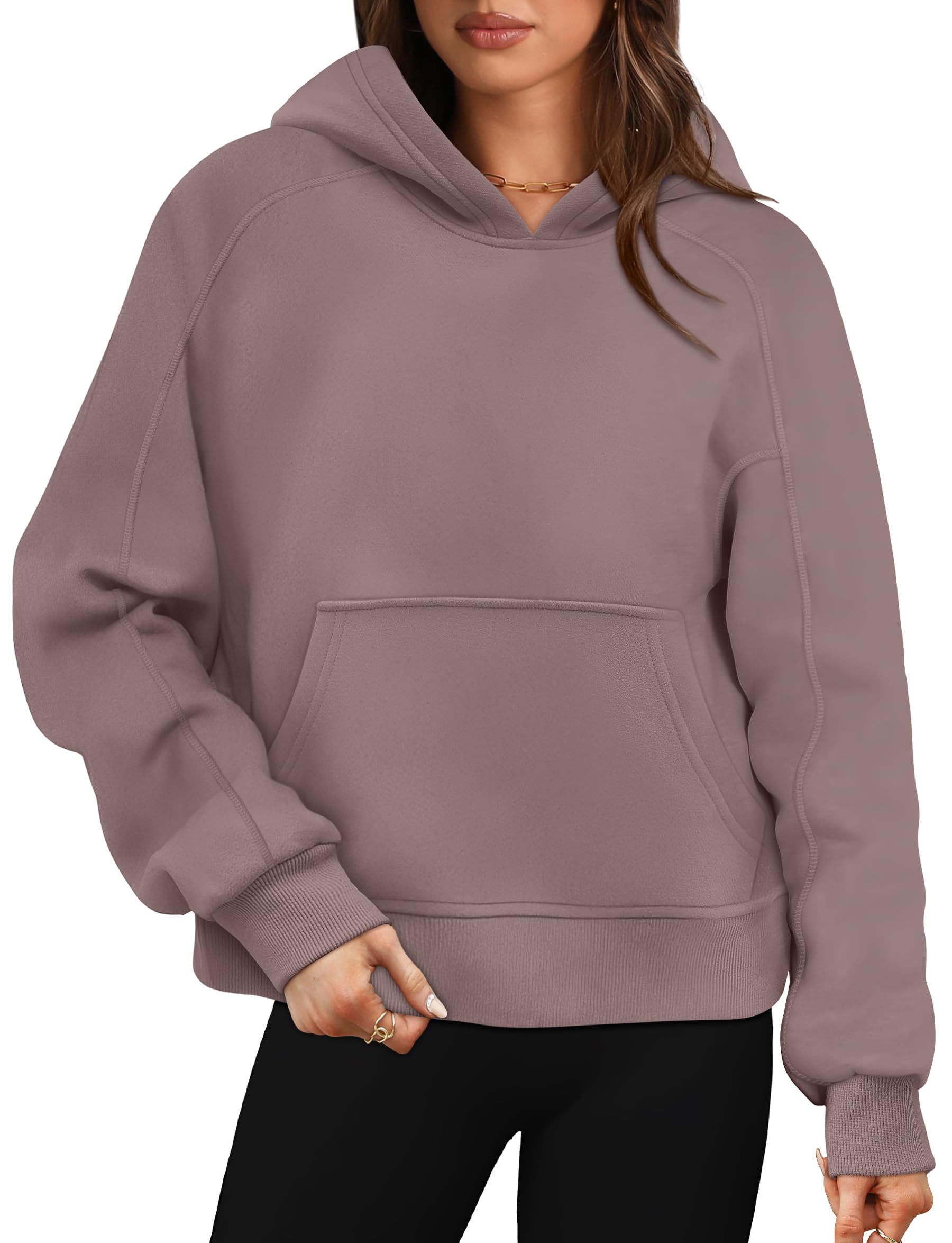OFEEFAN Women's Cropped Hoodie - Trendy Fleece Pullover Sweatshirt with Long Sleeves | Fall Fashion 2024 Outfit | Casual Wear, Street Style & Loungewear