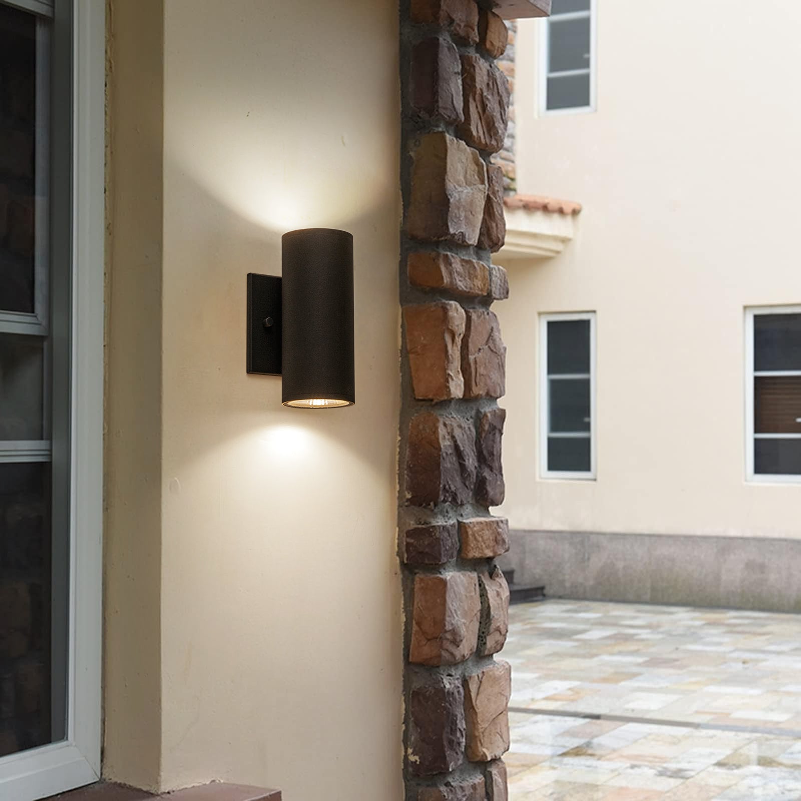 Modern LED Outdoor Wall Sconce with 2 Lights - Cylinder Design for Porch, Patio & Garden Lighting - Energy Efficient Waterproof Exterior Light Fixture