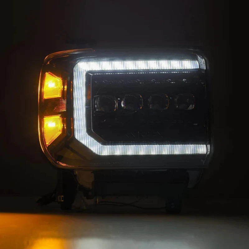 Alpharex Alphablack Multicolor Flow Series LED Headlights for GMC Sierra (2014-2018) - Upgrade Your Truck's Style & Night Visibility for Off-Roading & Daily Driving