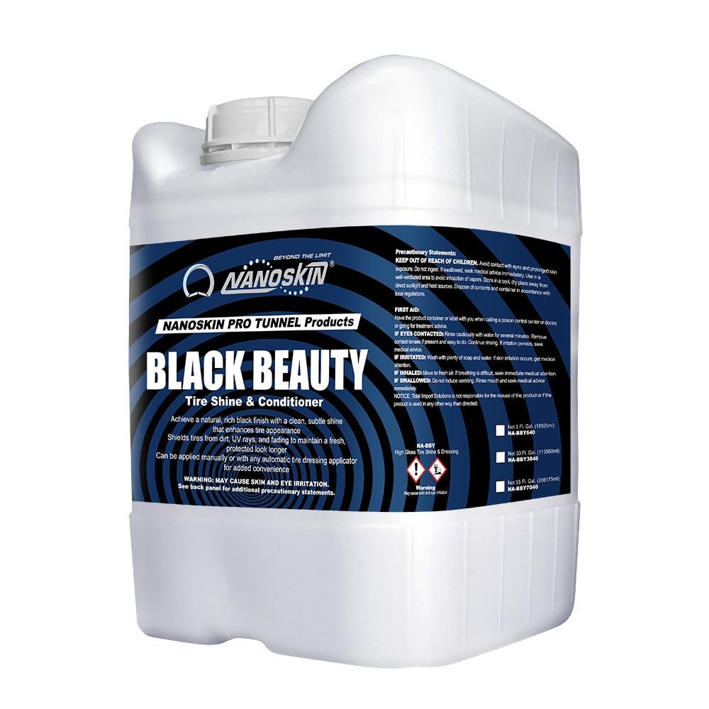 Nanoskin Black Beauty Tire Shine & Conditioner 5 Gallons - Water-Repellent UV Resistant Tire Shine Spray - Non-Greasy Formula Restores Deep Black Finish - Works with Manual & Automatic Applicators for Cars, Trucks, SUVs - Perfect for Car Detailing, Auto Show Prep & Daily Vehicle Maintenance
