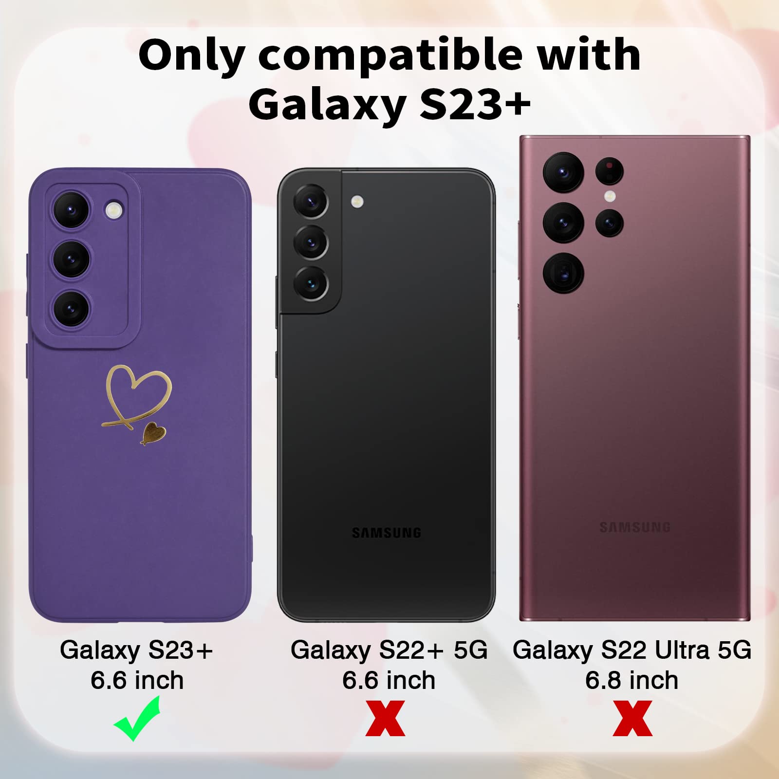 Cute Love Heart Pattern Flexible Liquid Silicone Shockproof Protective Phone Case for Samsung Galaxy S23 Plus - Purple, Perfect for Girls & Women | Durable Cover for Everyday Use, Work & Travel