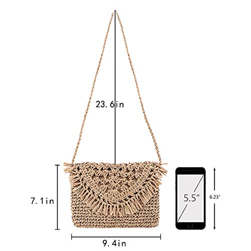 Van Caro Handwoven Cotton Straw Shoulder Bag - Crochet Tassel Bohemian Beach Purse for Women | Perfect for Summer Vacation, Pool Parties & Boho Fashion Accessories