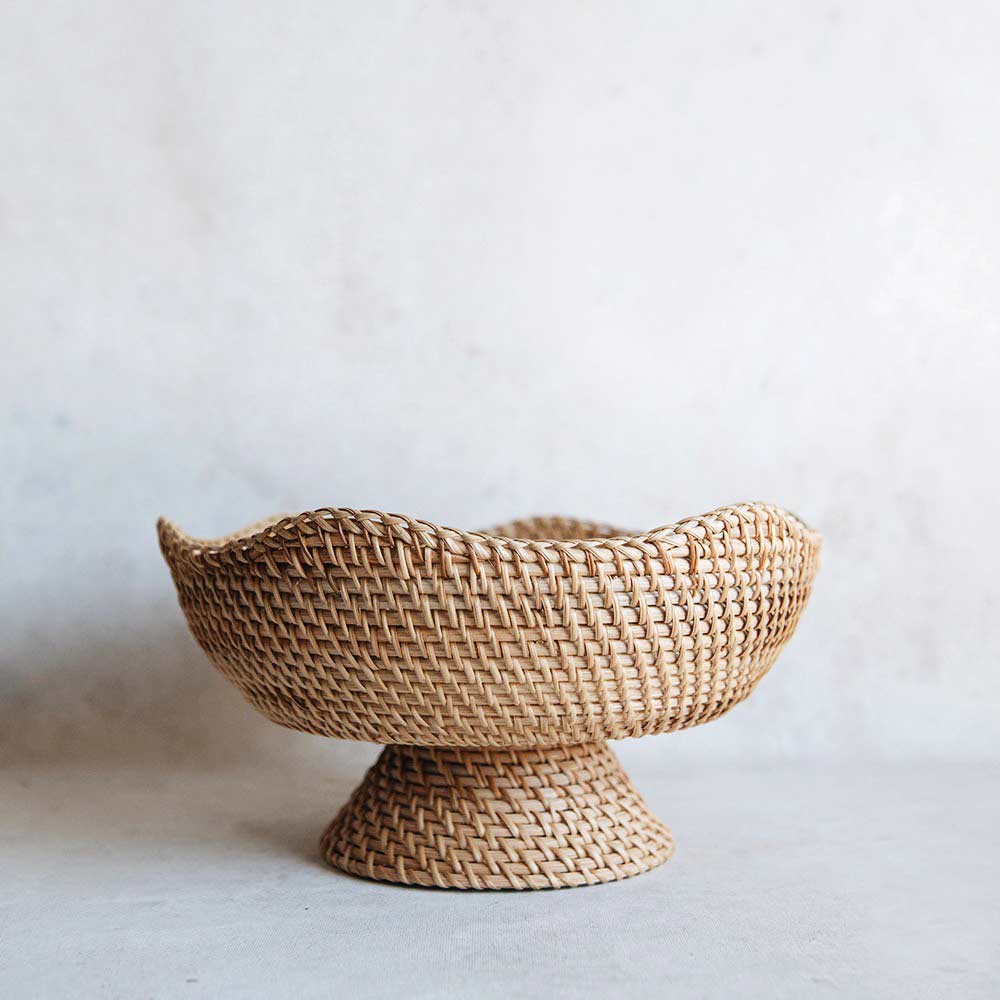 Rhode Rattan Scalloped Bowl - Handwoven Natural Rattan Serving Bowl for Fruits, Snacks & Home Decor | Perfect for Beach Picnics, Boho Home Styling & Party Serving