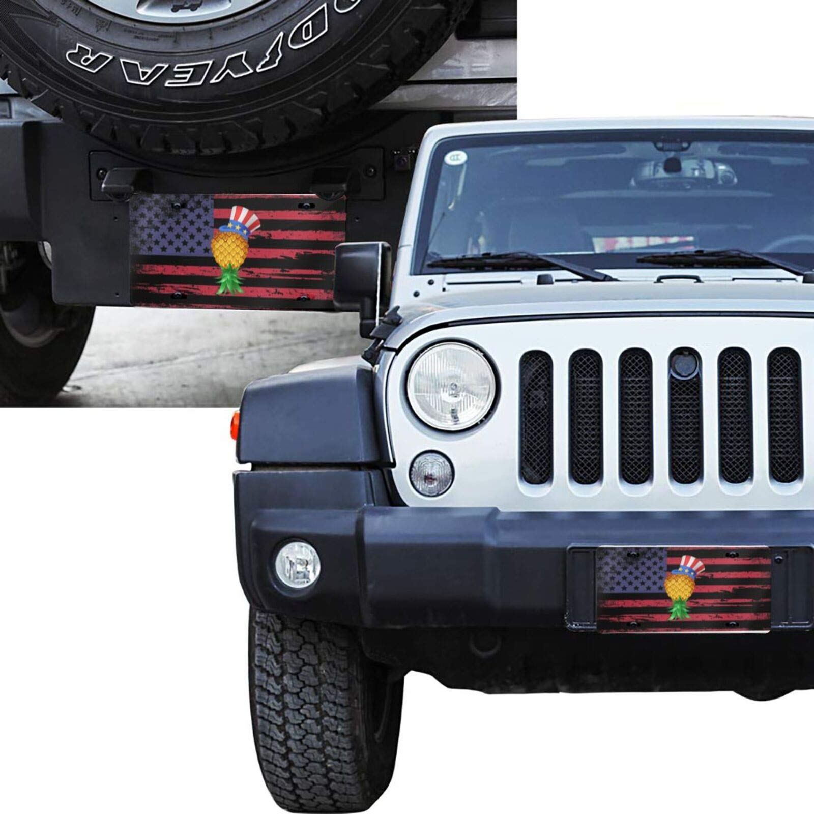 Custom Upside Down Pineapple Aluminum License Plate Frame - 6x12 Inch Car Tag Cover with 4 Holes - Durable & Weatherproof - Perfect for Beach Cars, Tropical Themed Vehicles & Pineapple Lovers