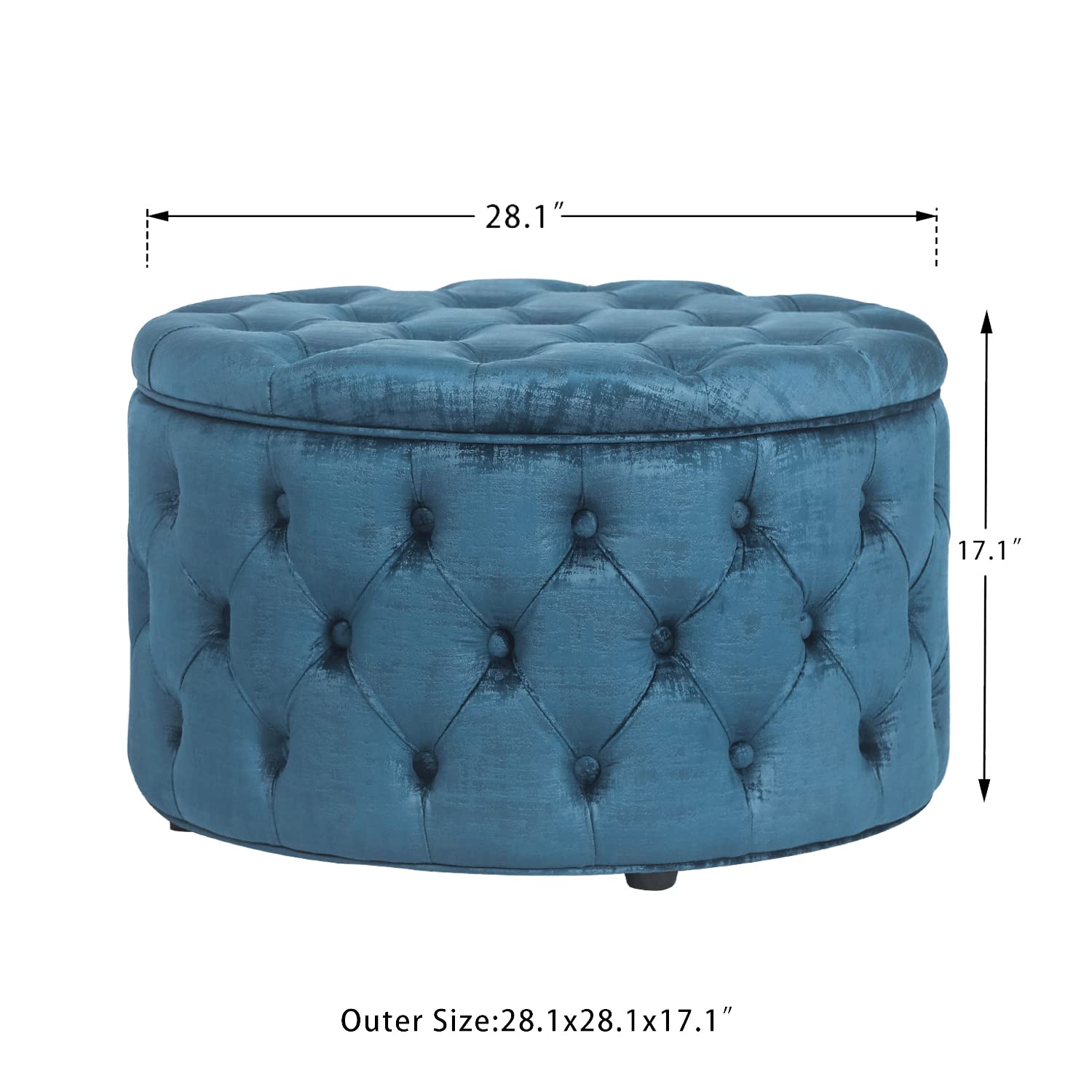 Joveco Round Storage Ottoman with Removable Top - Button Tufted Upholstered Bench, Coffee Table & Footrest Stool for Living Room, Bedroom & Entryway - Perfect for Extra Seating & Hidden Storage (Blue)