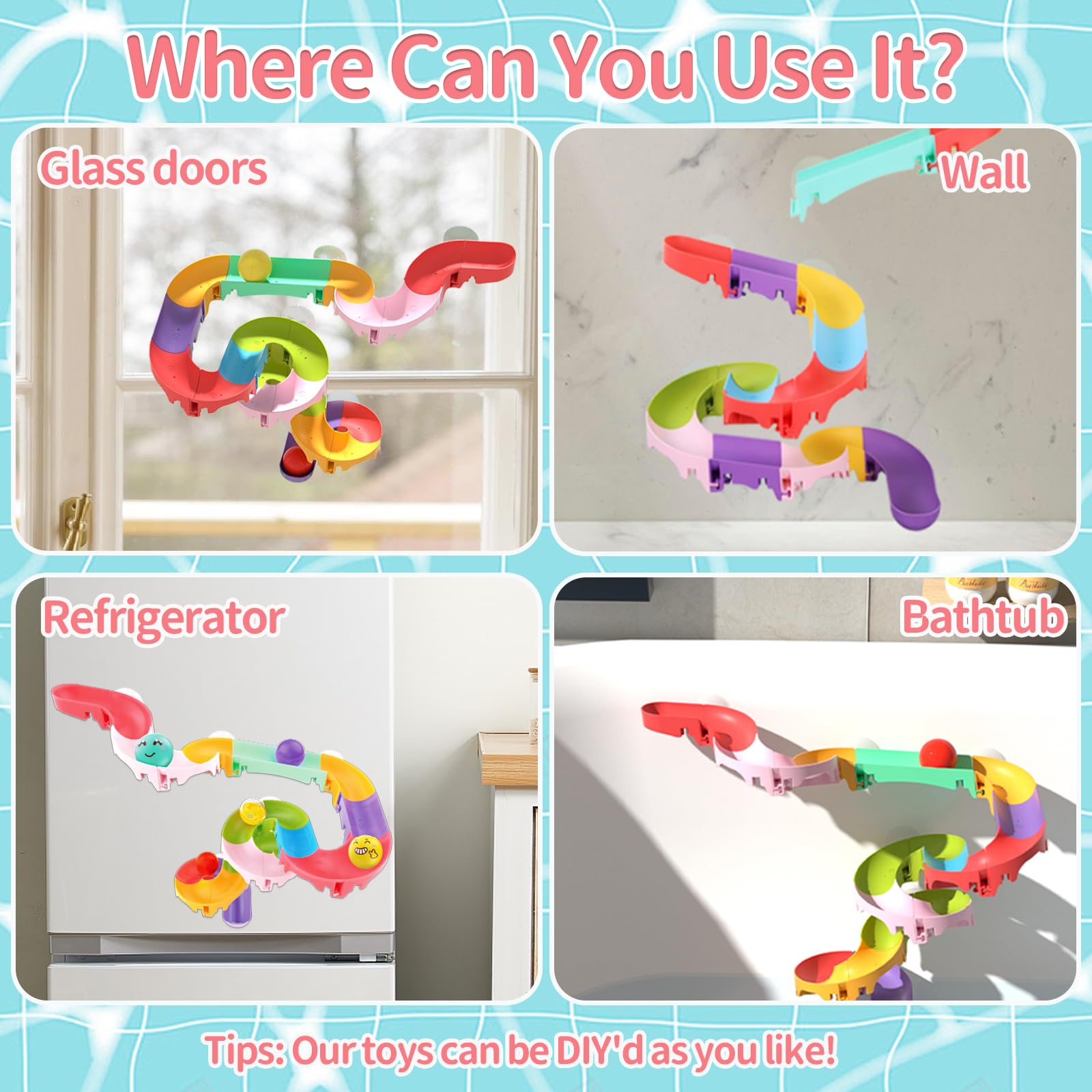 41 PCS Toddler Bath Toys Set with DIY Water Slide Track, Fishing Net & Floating Animals - Fun Bathtime Learning Toys for 1-5 Year Olds - Perfect for Baby Showers, Christmas & Birthday Gifts - Encourages Sensory Play & Motor Skills Development