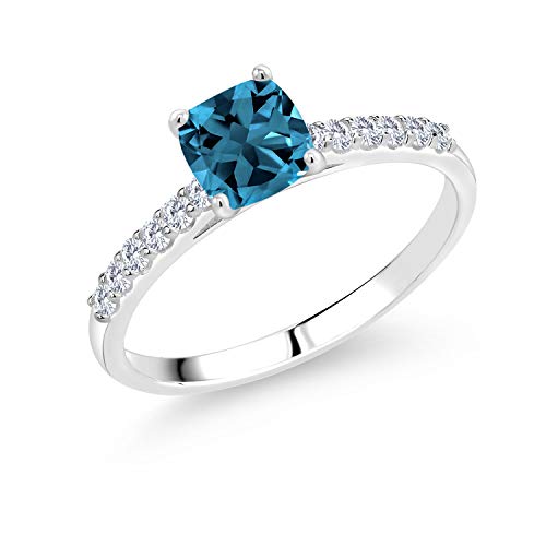 1.36 Ct Cushion London Blue Topaz & Lab-Grown Diamond Engagement Ring in 10K White Gold – Gem Stone King | Elegant Proposal & Wedding Jewelry for Her