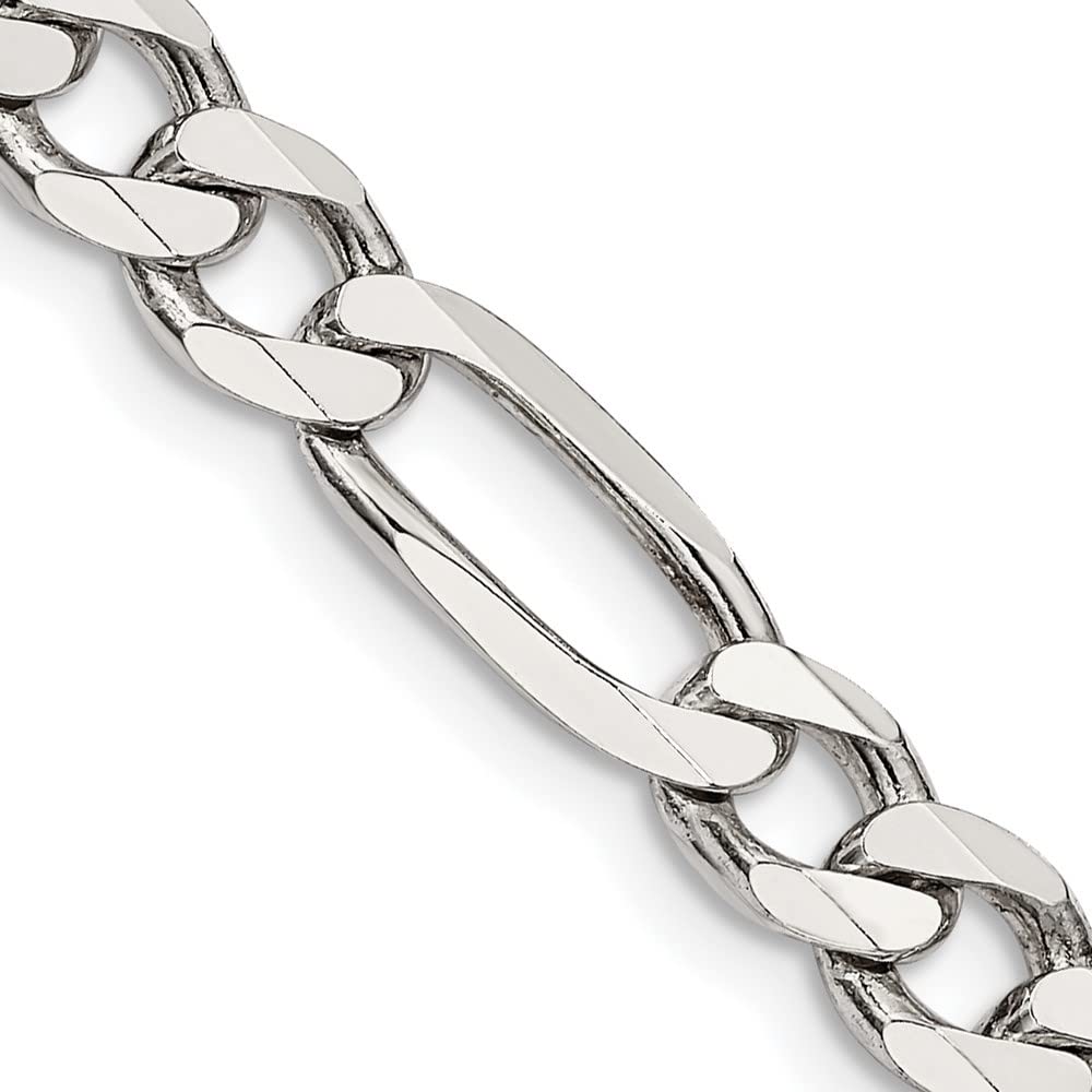 Diamond2Deal Sterling Silver 6.75mm Figaro Chain Necklace for Women & Men - Elegant Italian Style Jewelry Gift for Birthday, Anniversary & Valentine's Day