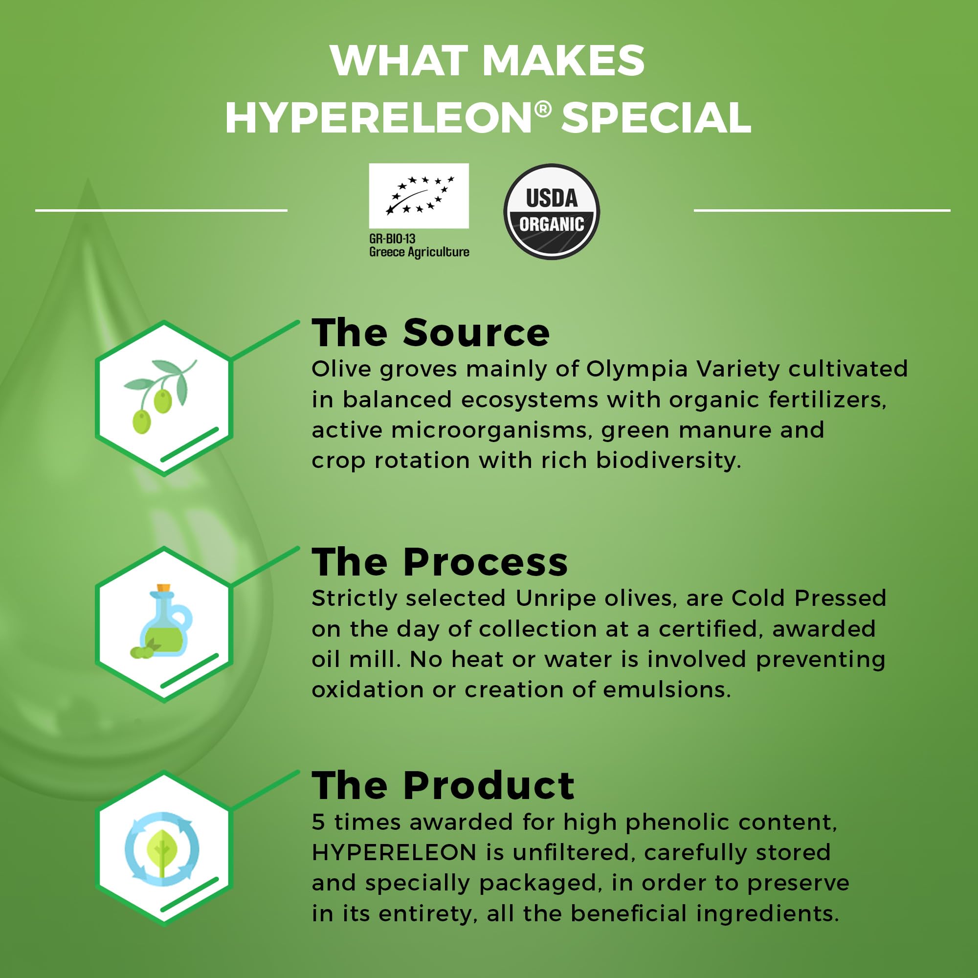 HYPERELEON ULTRA GOLD Premium Organic Greek Extra Virgin Olive Oil - 100% Pure, Natural, Unfiltered & Rich in Polyphenols - Award-Winning (95 Global Awards) - 260ml Bottle - Perfect for Salad Dressing, Cooking & Healthy Diets