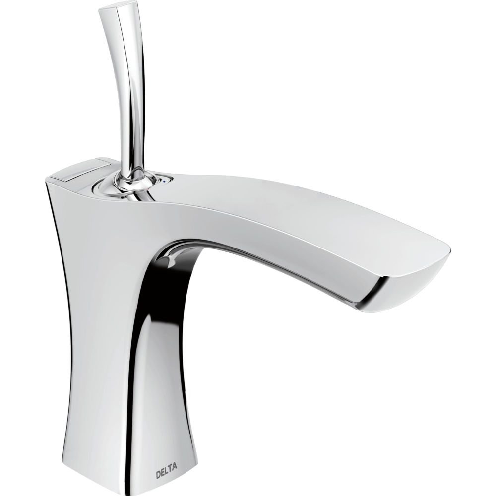 Delta 552LF-MPU Tesla Single Handle Bathroom Faucet in Chrome - Modern Waterfall Spout Design with Metal Drain Assembly for Bathroom Sink - Perfect for Contemporary Home, Hotel, and Spa Decor