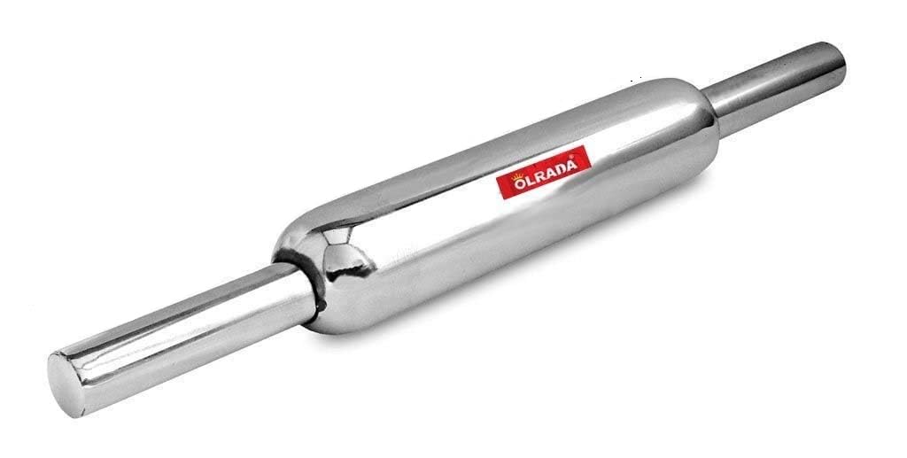 Olrada Stainless Steel Rolling Pin for Dough & Pastry - Heavy Duty Roti Belan for Indian Cooking | Perfect for Chapati, Paratha & Baking - Dishwasher Safe Kitchen Tool