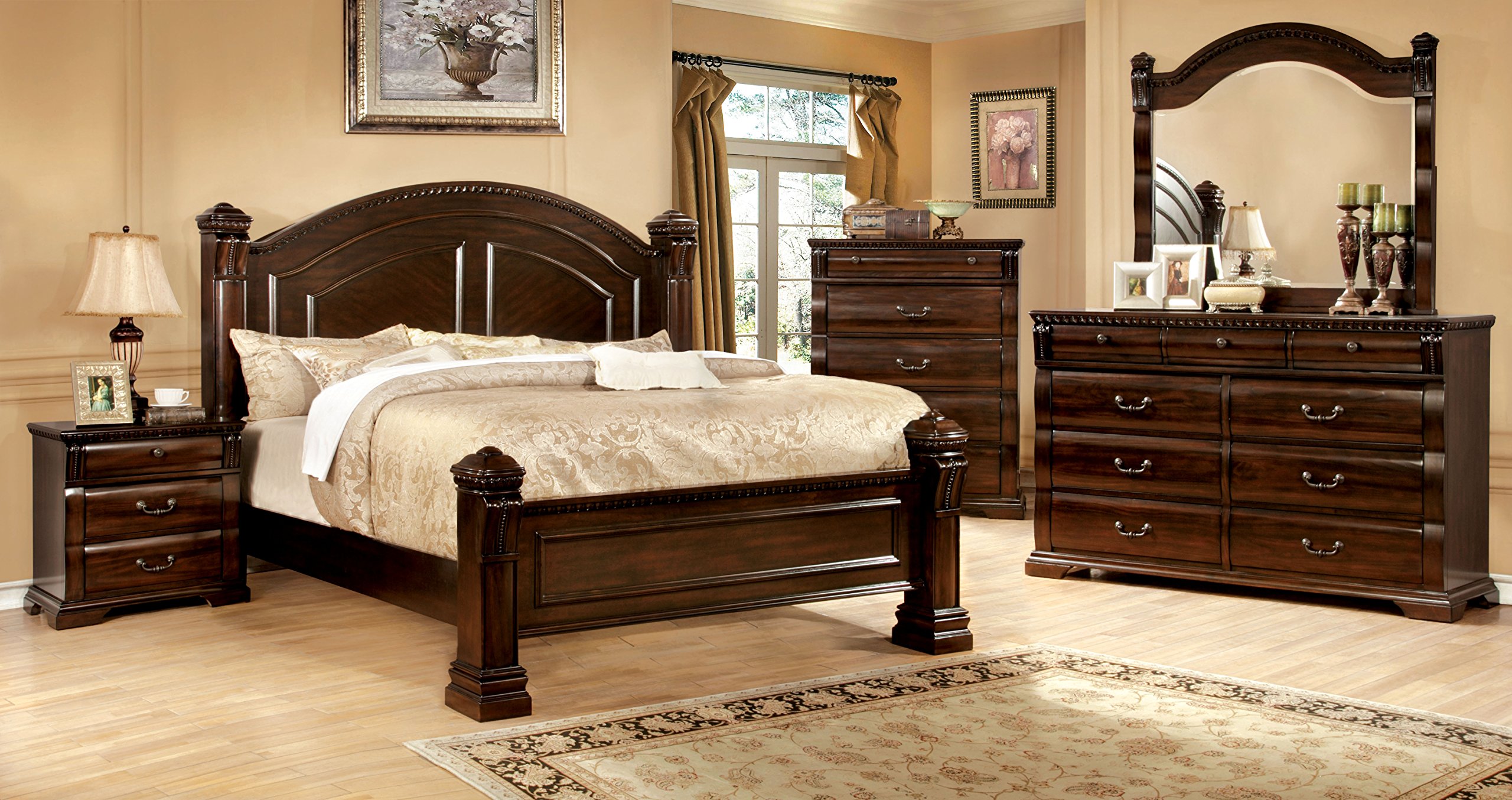 Furniture of America Lexington Low-Poster Eastern King Bed in Cherry Finish - Perfect for Master Bedrooms & Guest Rooms