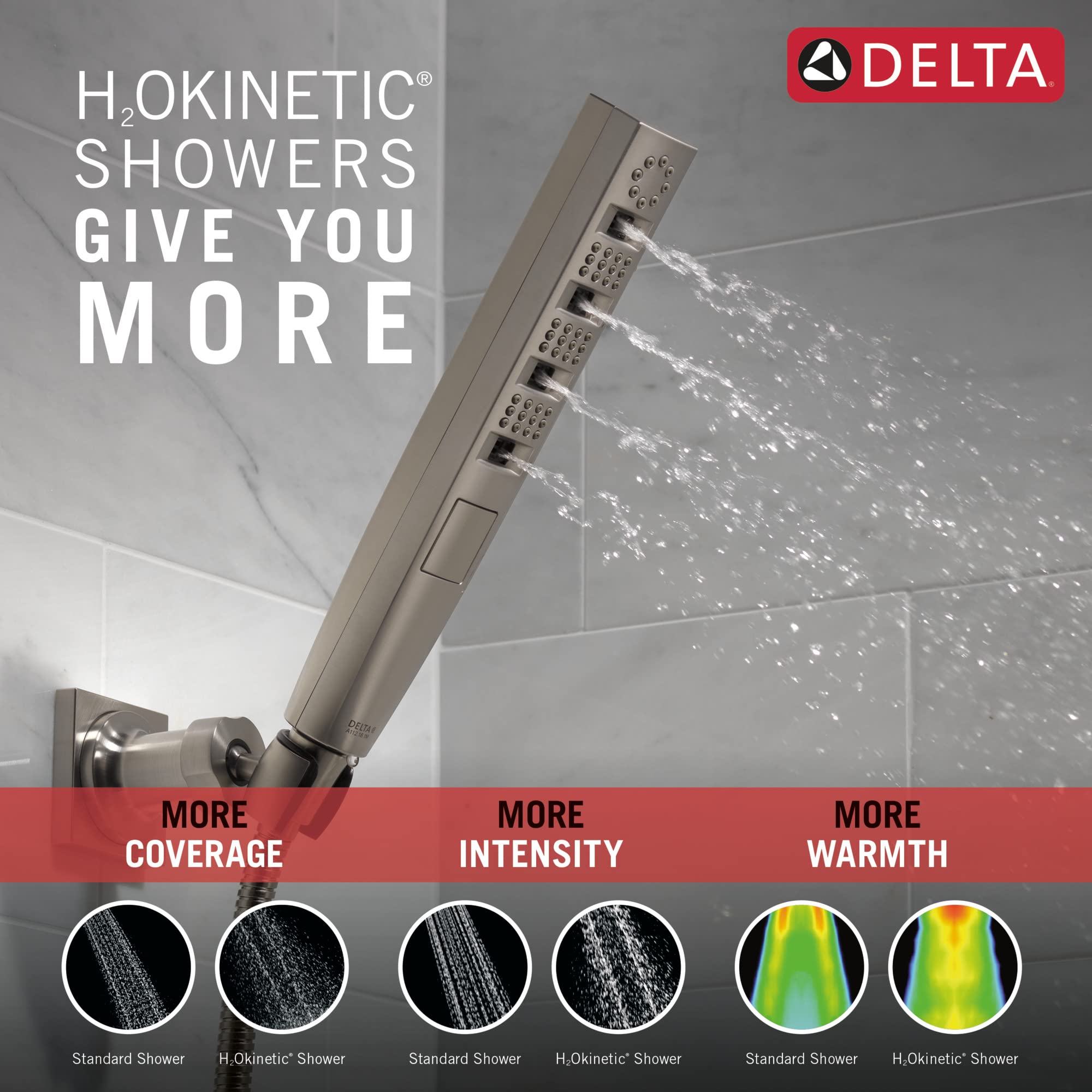 Delta Faucet Tetra H2Okinetic Handheld Shower Head with Hose - Brushed Nickel Detachable Shower Head with Lumicoat Stainless Steel Finish (Model 55140-SS-PR) - Perfect for Bathroom, Spa-Like Shower Experience, and Easy Cleaning