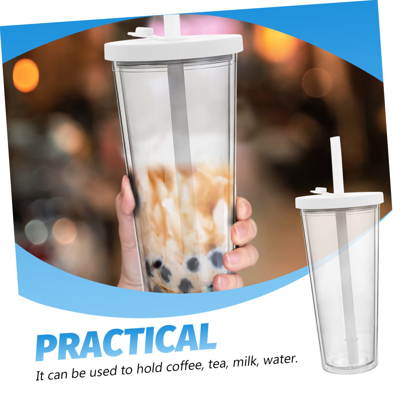 4 Sets Glass Sippy Cups with Straw & Black Lid - Reusable Milk Tea Tumblers, Travel Drinking Glasses for Cold Beverages, Iced Coffee & Smoothies - Perfect for Office, Home & Outdoor Activities (Color: White)