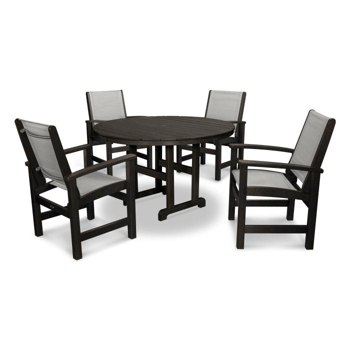 POLYWOOD Coastal 5-Piece Round Farmhouse Dining Set - Outdoor Patio Furniture for Backyard, Poolside & Beach House Dining