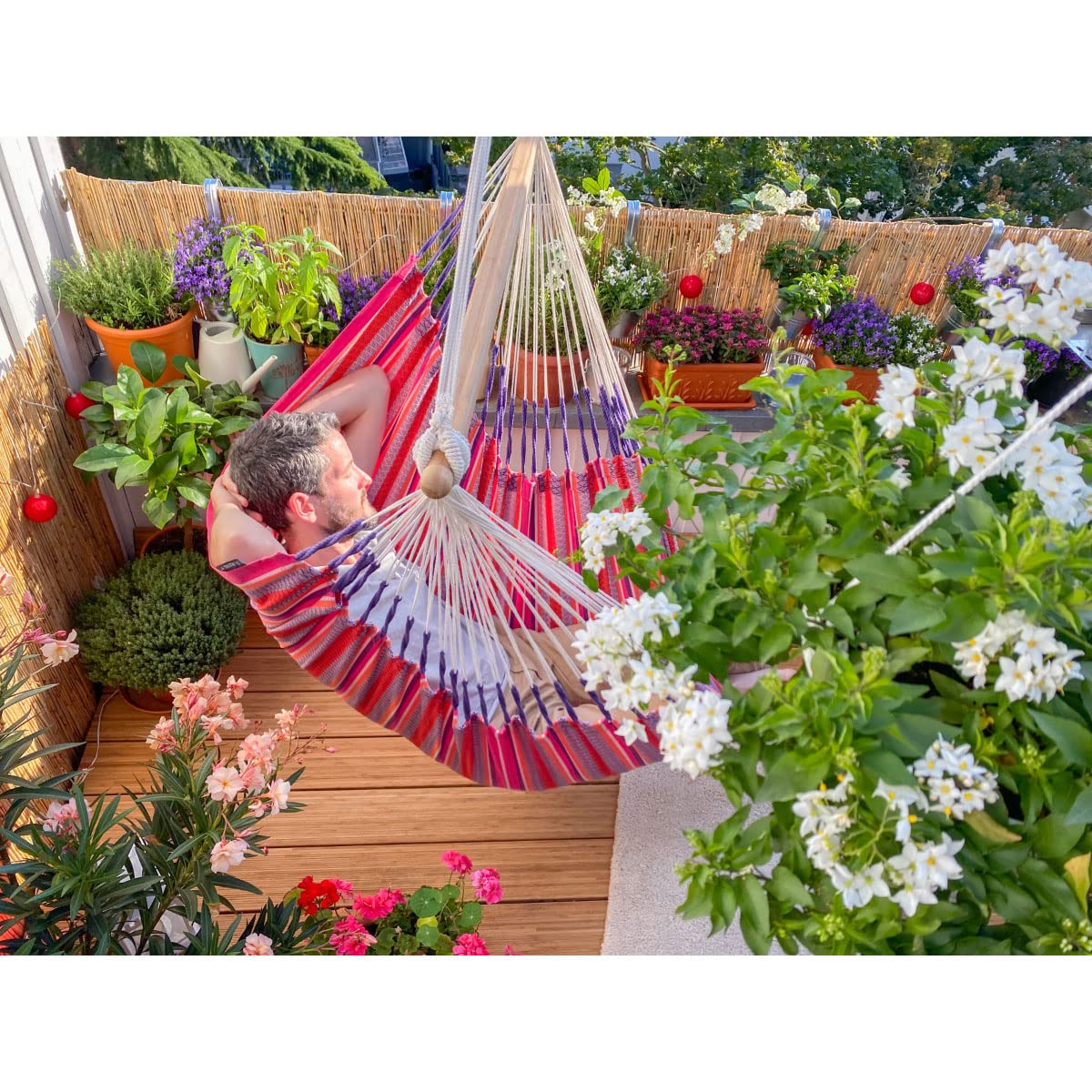 LA SIESTA - Extra Large Comfortable Cotton Hammock for Indoor & Outdoor Use - Heavy Duty Swing Chair Supports 285 lbs - Tropical Flamingo Design - Perfect for Backyard, Patio, Beach and Camping Relaxation