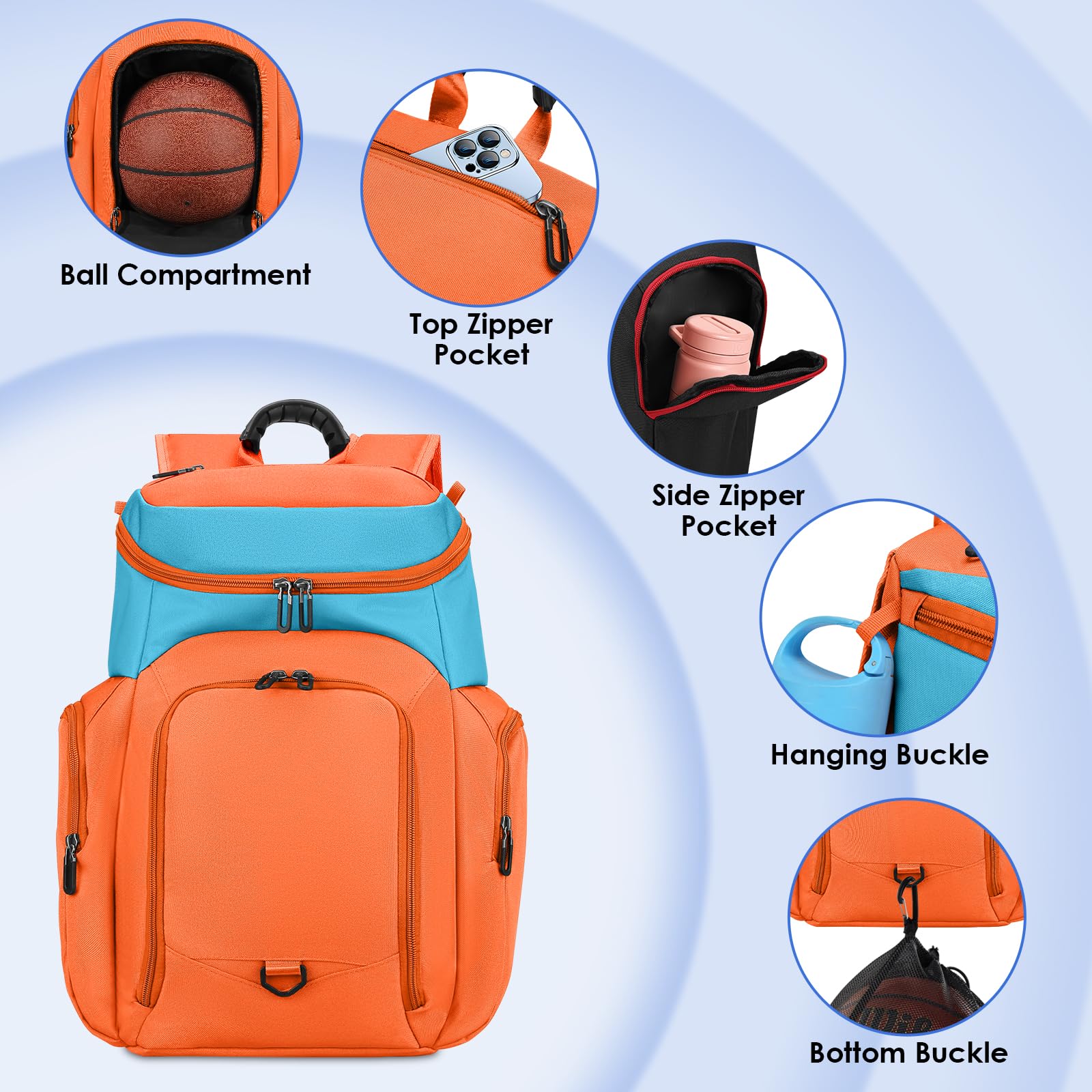BROTOU Basketball Backpack with Ball Compartment - Custom Football & Soccer Backpack for Rugby, Volleyball, Baseball - Large Capacity Sports Equipment Bag for Men & Women - Perfect for Gym, Training, Travel & Outdoor Activities