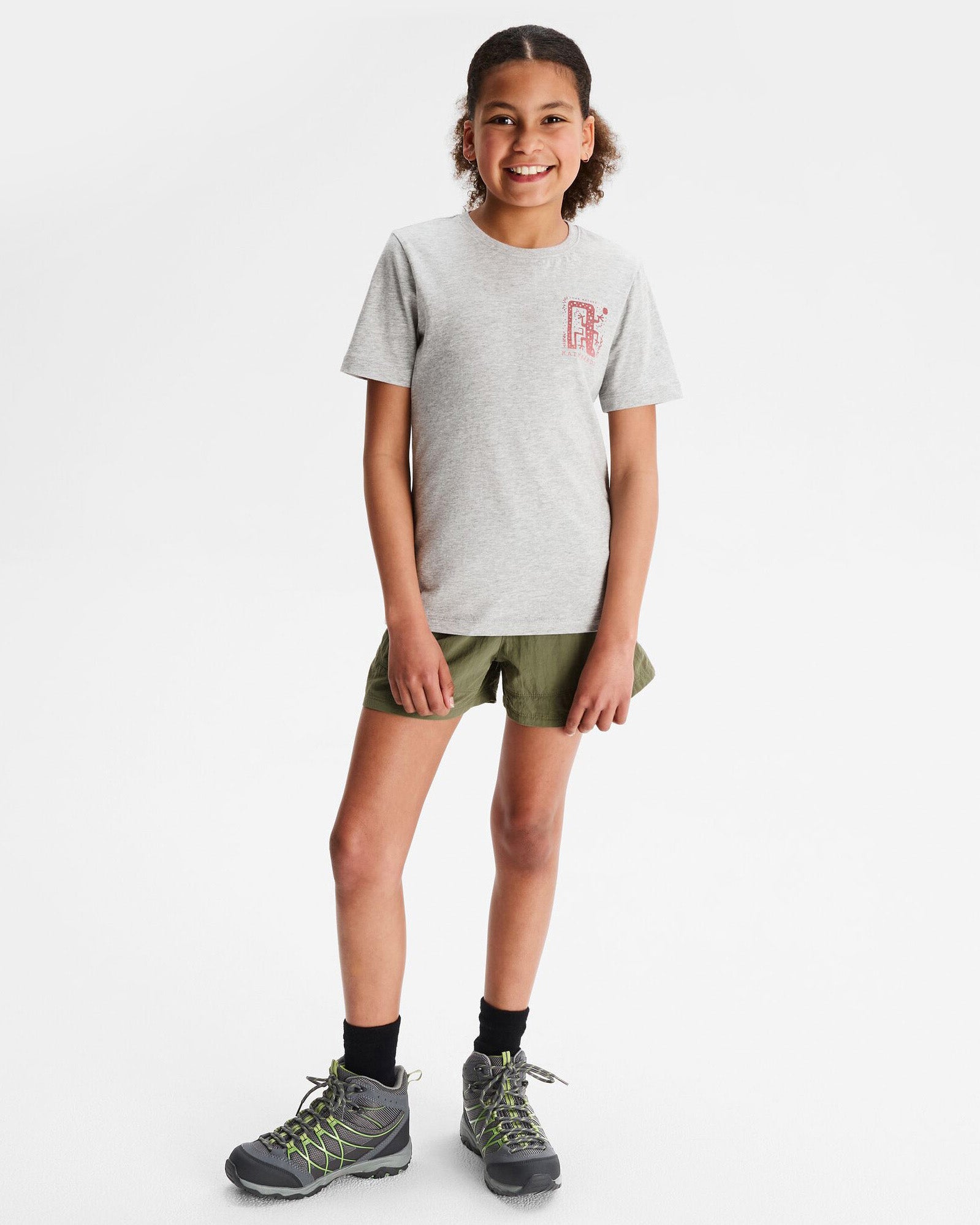 Girls' Geo Skink Organic Cotton T-Shirt - Light Grey Marle | Soft & Comfortable Kids Tee for Everyday Wear, Playdates & School