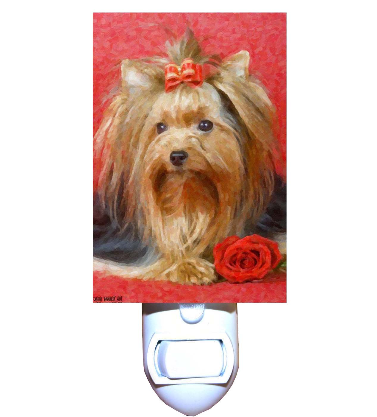 Yorkshire Terrier Night Light with Rose Design - Cute Dog-Themed LED Bedside Lamp for Nursery, Bedroom Decor & Gift