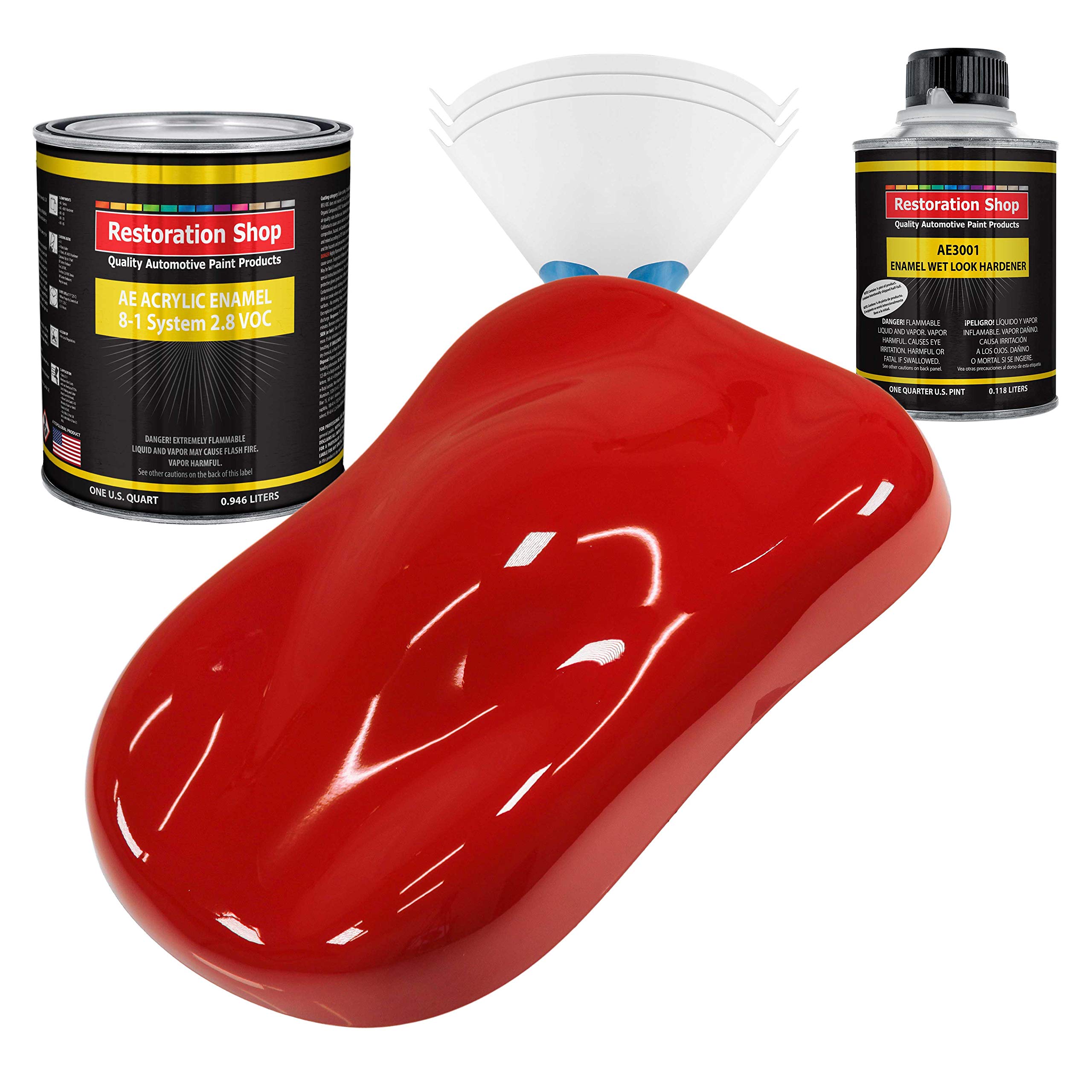 Restoration Shop - Professional Graphic Red Acrylic Enamel Auto Paint Kit - High Gloss Single Stage Automotive Coating for Cars, Trucks & Equipment - Complete Quart Paint with 8:1 Mix Ratio & 2.8 VOC - Perfect for Vehicle Restoration, Touch-Ups & Custom Paint Jobs