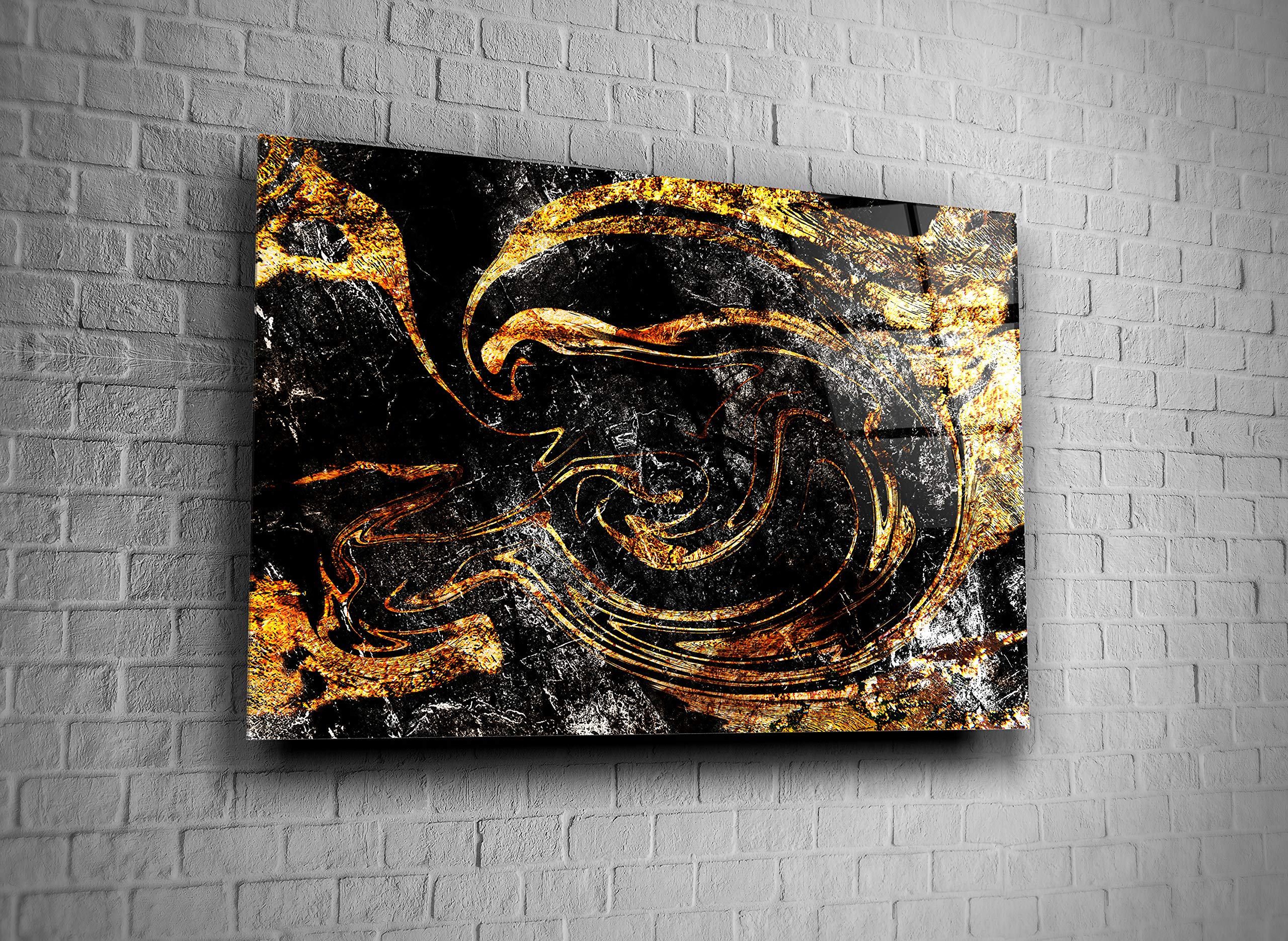 Black Gold Marble Abstract Art Print - Tempered Glass Wall Decor for Living Room, Bedroom & Office | Luxury Modern Home Gift Idea