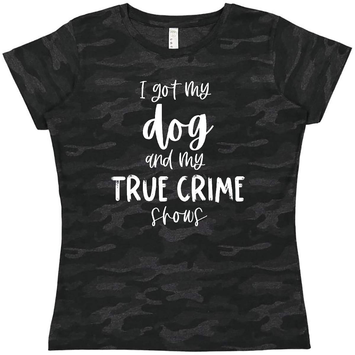 Inktastic Women's Funny Dog & True Crime Lover Graphic T-Shirt - Perfect for Casual Wear, Dog Lovers & Crime Show Fans