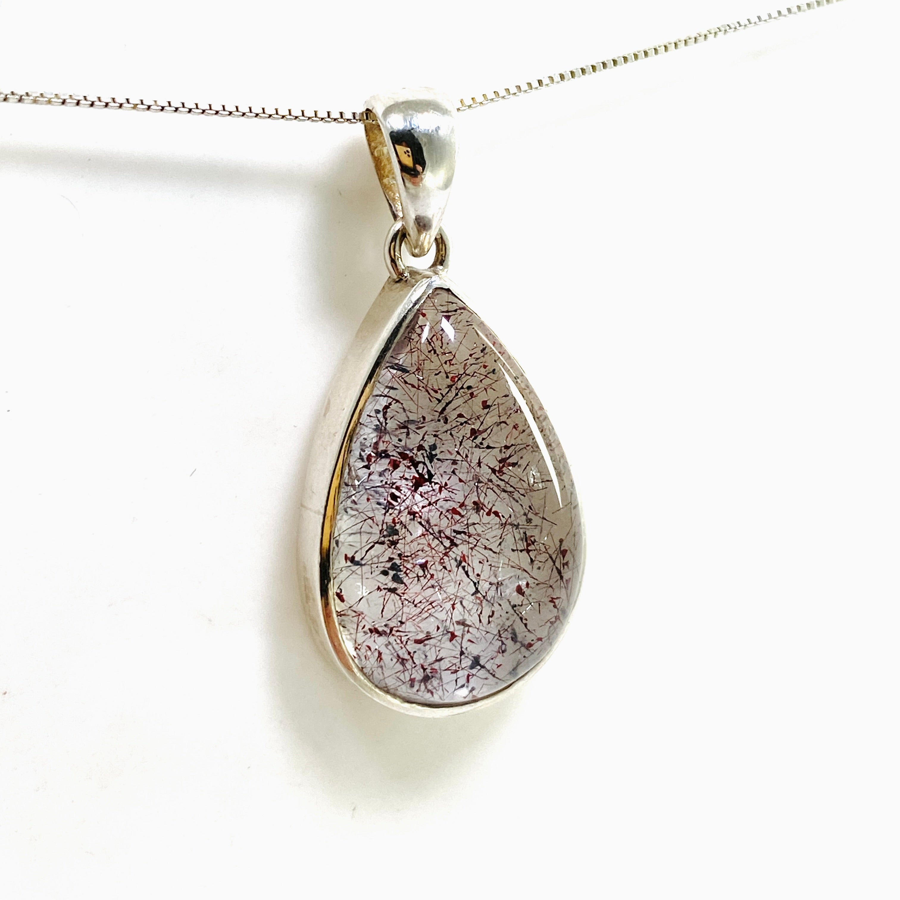 Natural Lepidocrocite in Quartz Teardrop Cabochon Pendant - PPGJ1076 - Healing Crystal Jewelry for Meditation & Energy Work