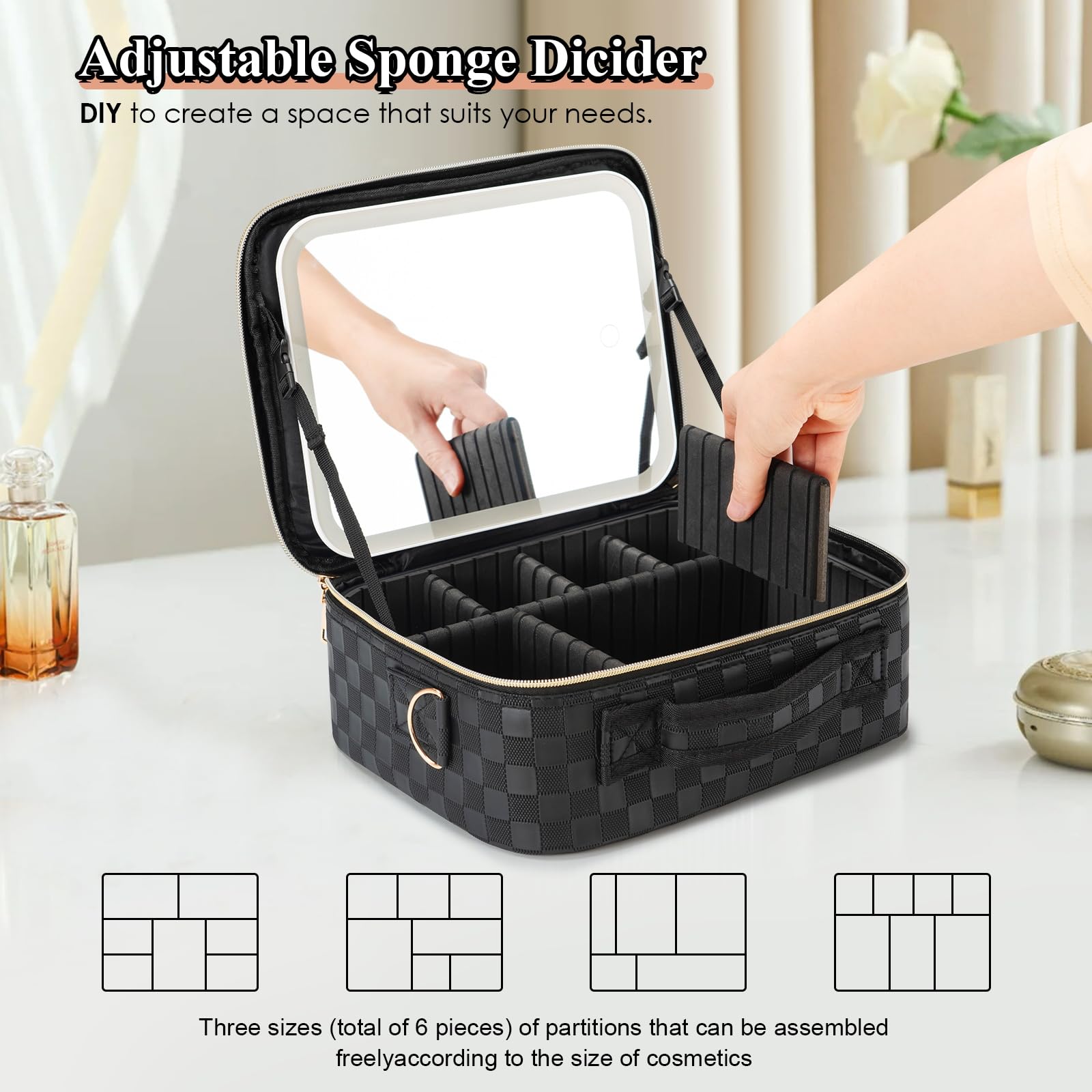 LED Mirror Makeup Bag - Rechargeable Travel Cosmetic Case for Women, Perfect for Travel & Home Use