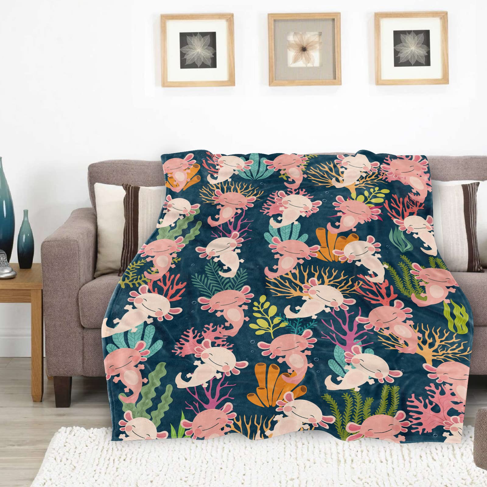 Super Soft Plush Flannel Axolotl Throw Blanket 40x50 Inches - Cozy Couch & Bed Blanket for Adults, Kids & Family - Perfect Gift for Animal Lovers & Home Decor