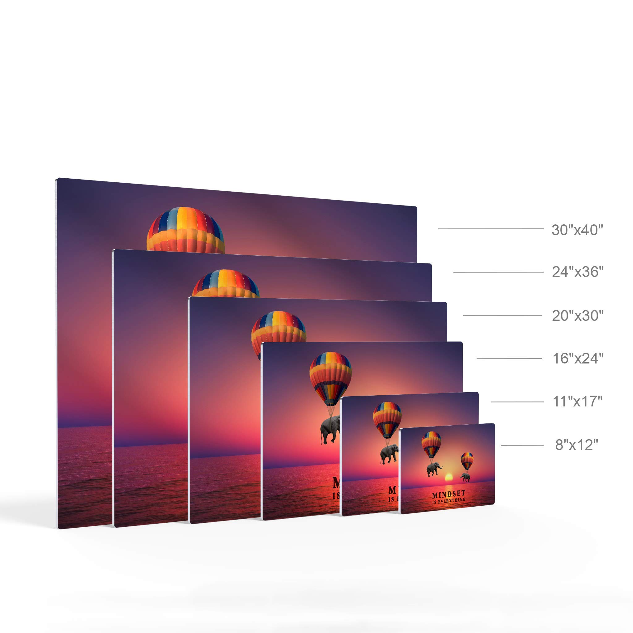Motivational Metal Wall Art - 'Mindset is Everything' Elephant with Balloon Sunset Inspirational Quote Print | Office & Living Room Decor | Ready to Hang 30x40 | Perfect for Home, Office & Gift Giving