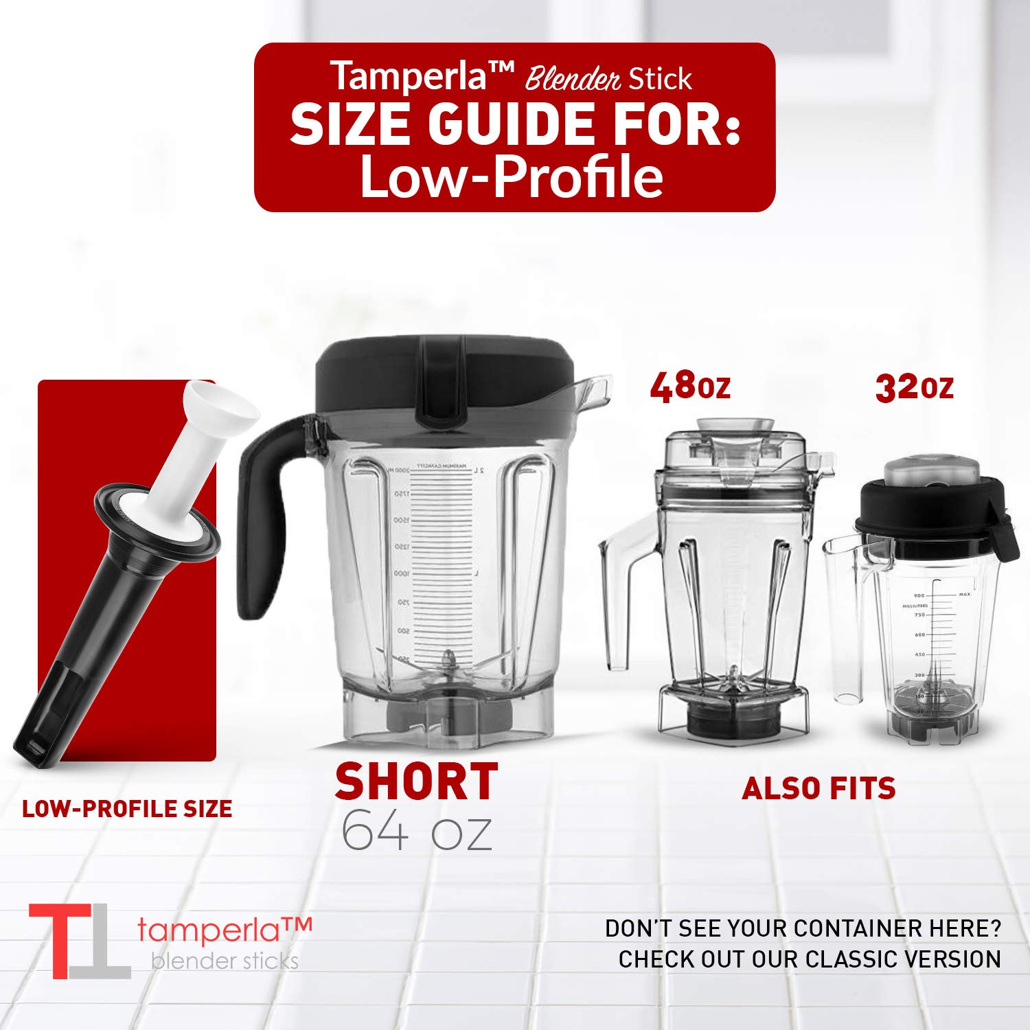 Mini Short Tamper for Vitamix Blenders - Compatible with 32 oz & 64 oz Low Profile Containers - BPA Free Food-Grade Material - Heavy Duty Replacement with Custom Spatula - Perfect for Smoothies, Nut Butters & Food Prep
