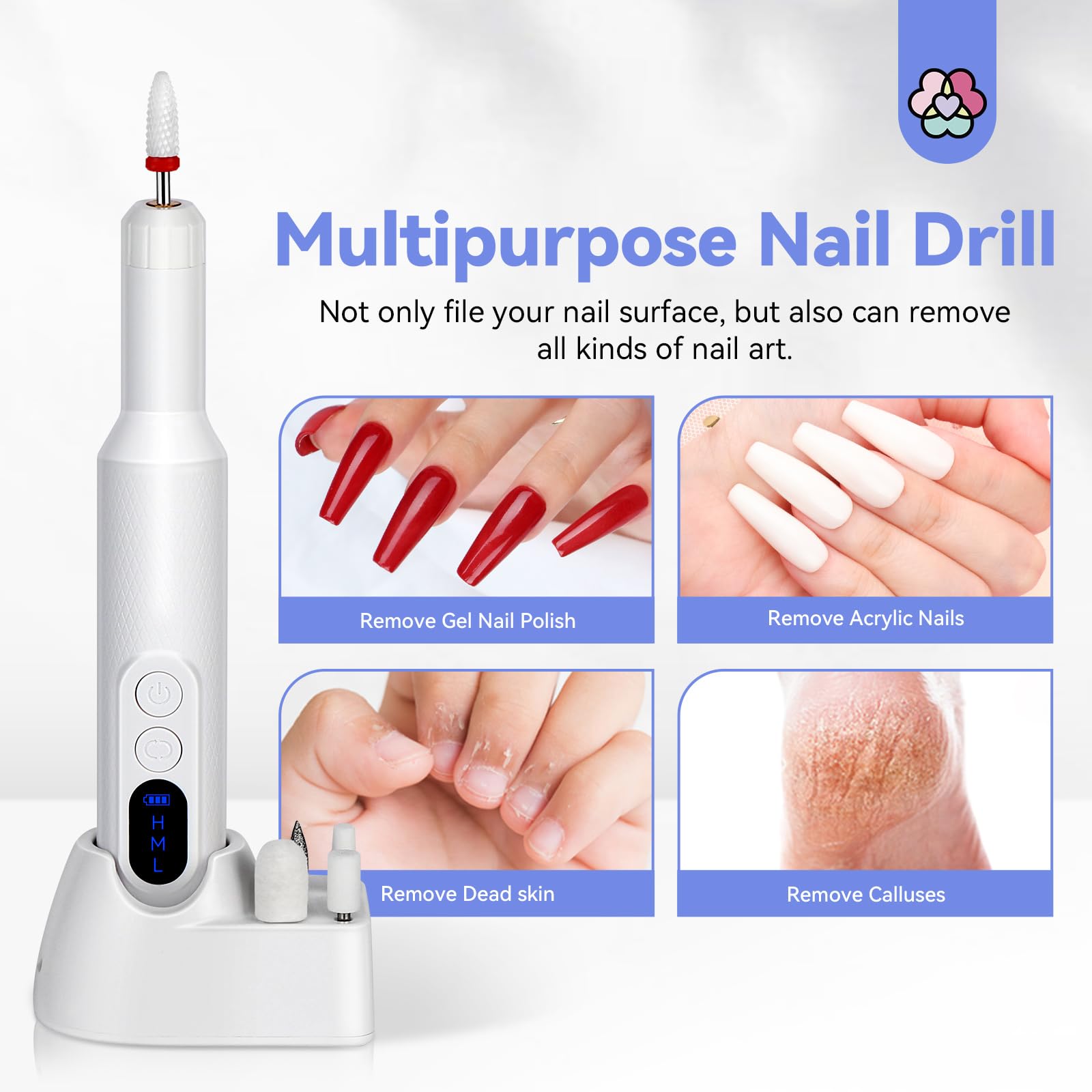 SAVILAND Electric Nail File Kit - Professional White Nail Drill Machine with 12 Drill Bits for Manicure, Pedicure & Nail Art | Portable, Lightweight Design for Home & Salon Use | Perfect Gift for Nail Lovers & Professionals